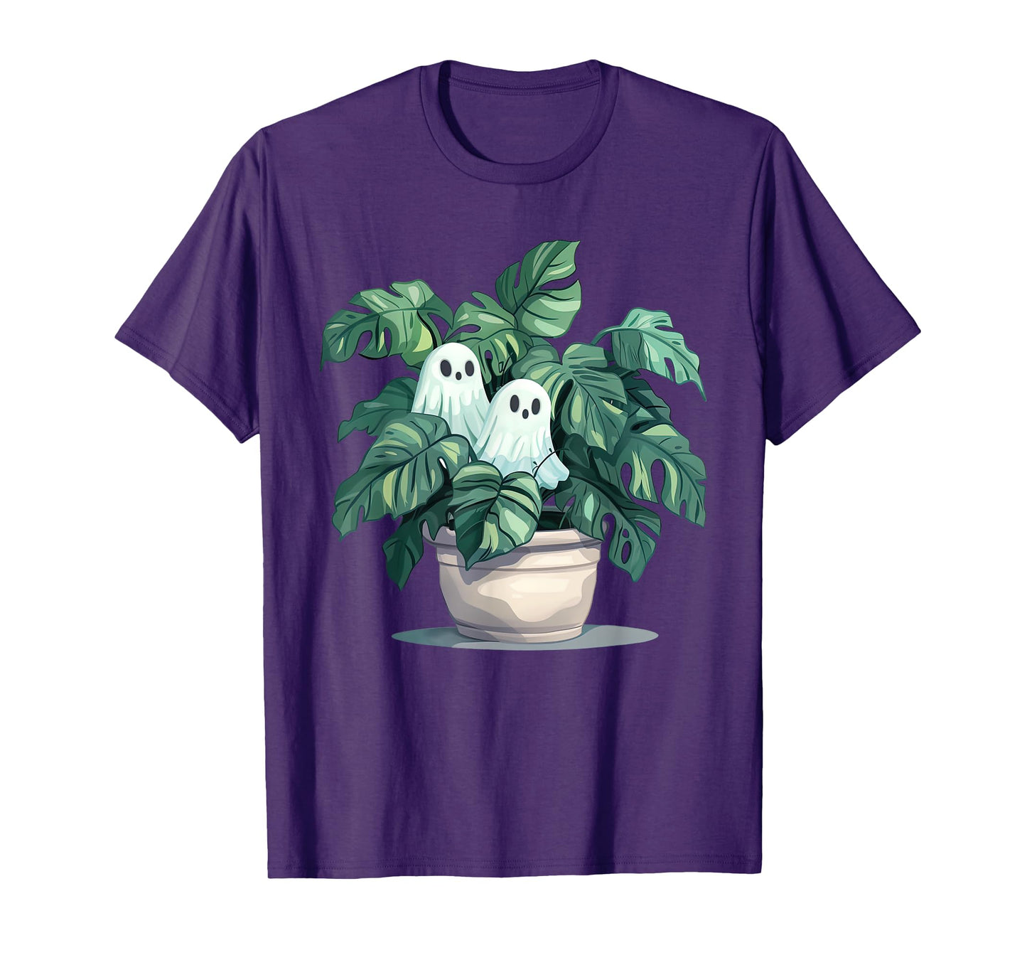 Cute Ghost With Tropical Monstera House Plant Love Gardening T-Shirt