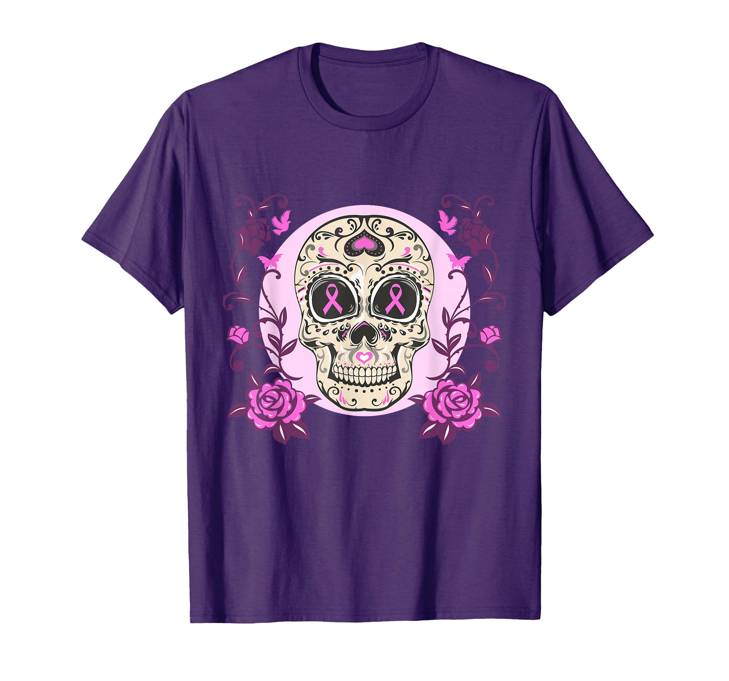 Sugar Skull Pink Ribbon Breast Cancer Awareness Calavera T-Shirt