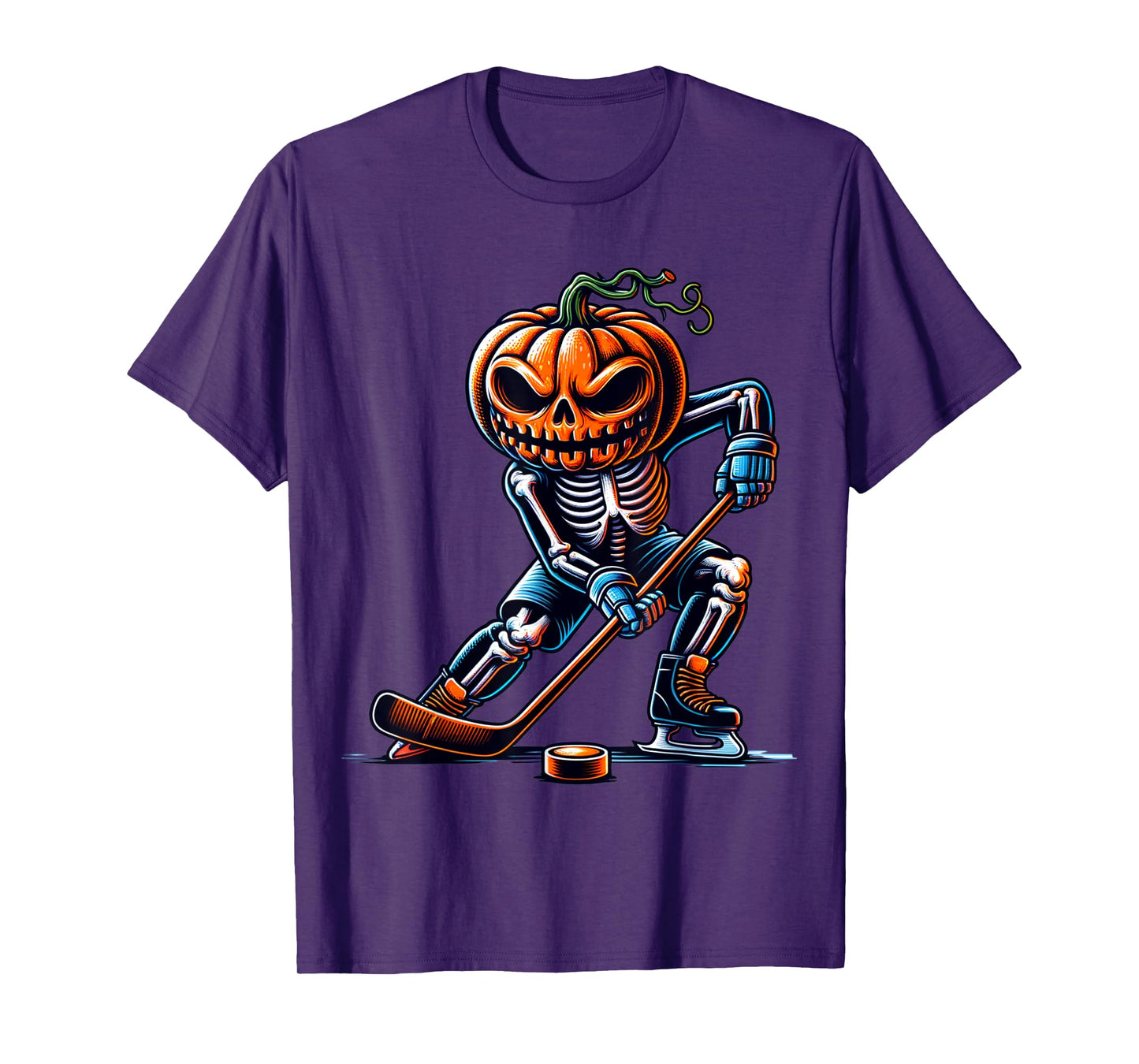 Skeleton Ice Hockey Halloween Pumpkin Hockey Mens Boys Kids T-Shirt
