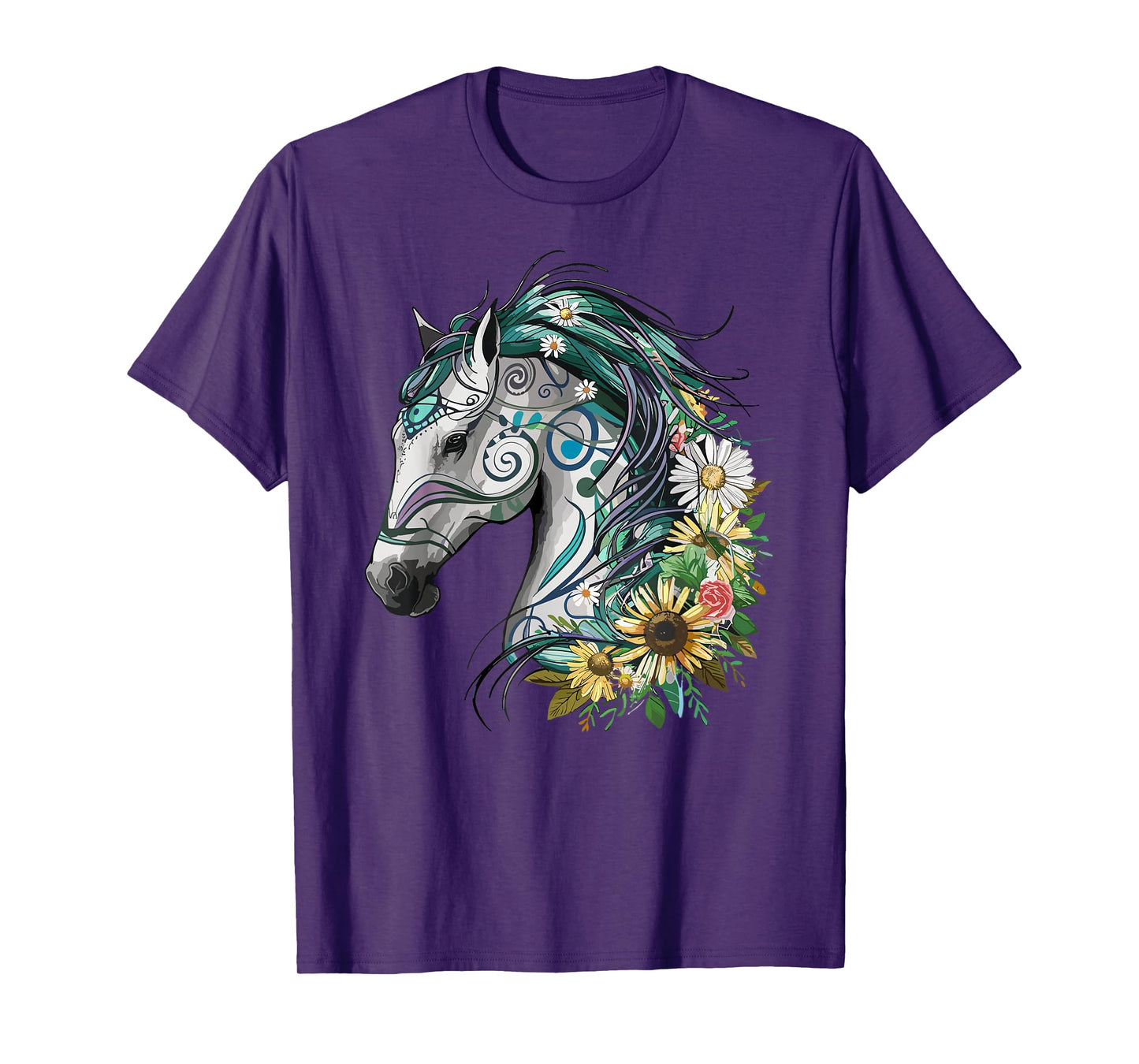 Horse Girl Beautiful Sunflower Horses Riding T-Shirt