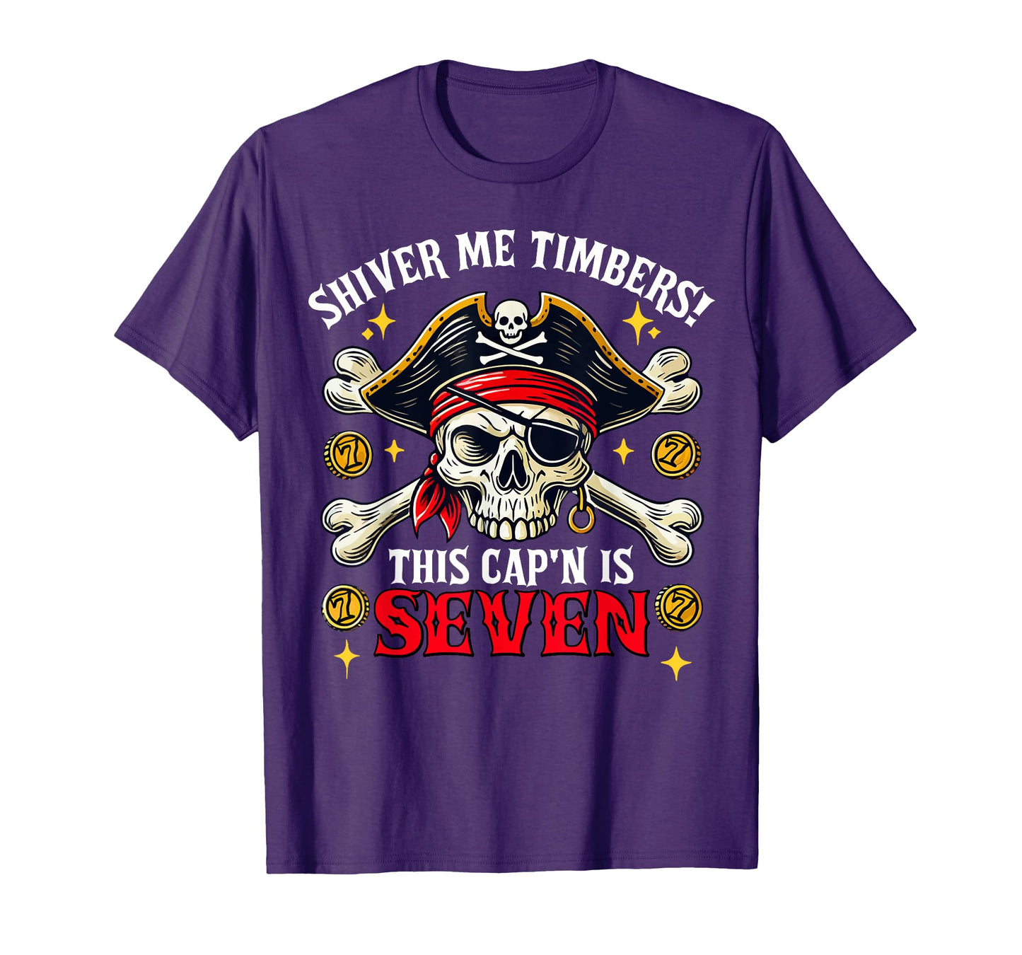 Kids 7 Year Old Pirate 7th Birthday Party Boys Girls Gift T-Shirt