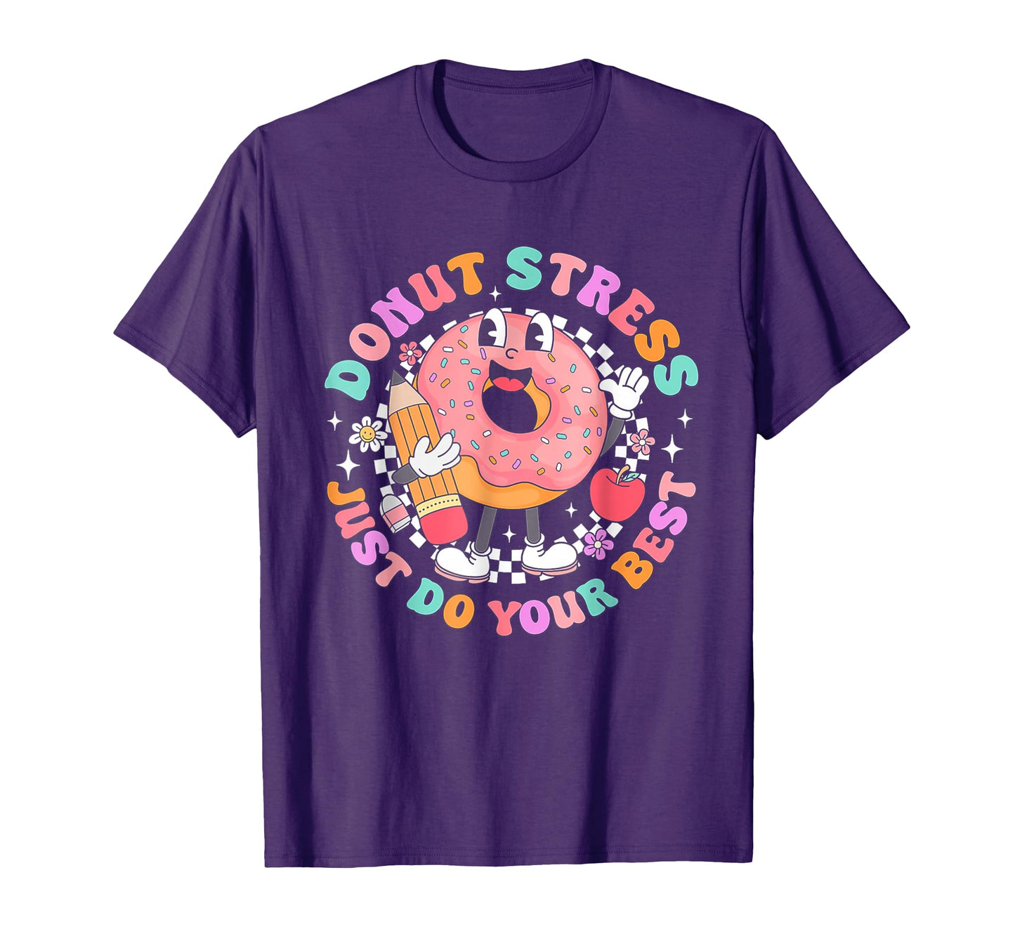 Women Retro Donut Stress Just Do Your Best Staar Testing T-Shirt