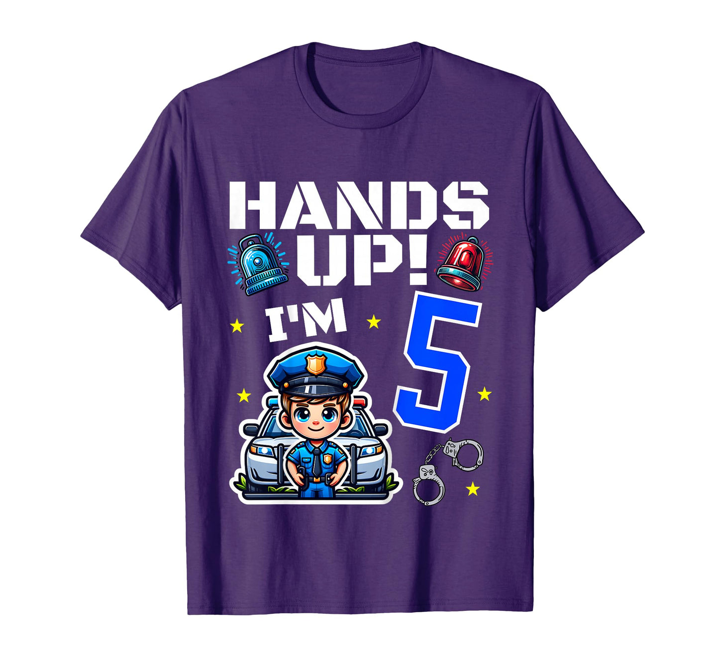 Kids 5th Birthday Boy Police Car Policeman 5 Years Old Officer T-Shirt