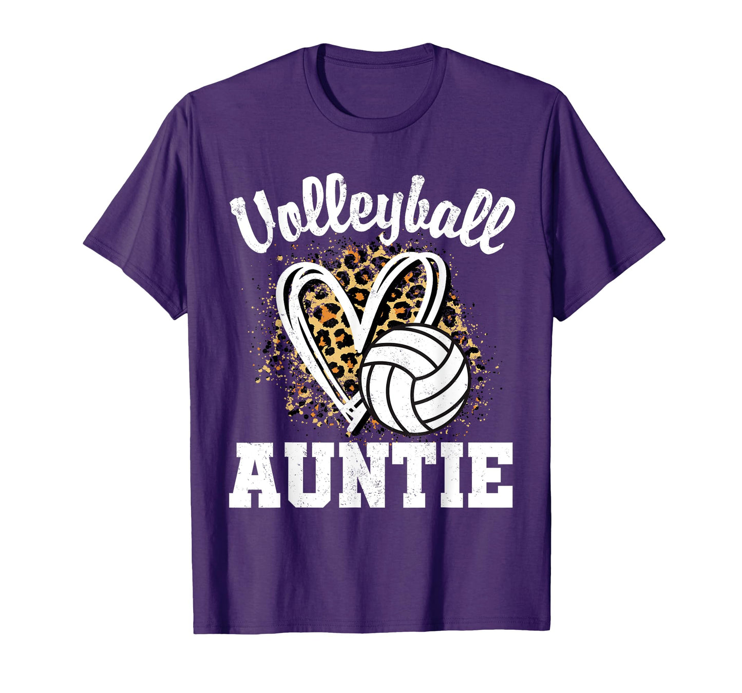 Volleyball Auntie Leopard Heart Matching Family T-Shirt