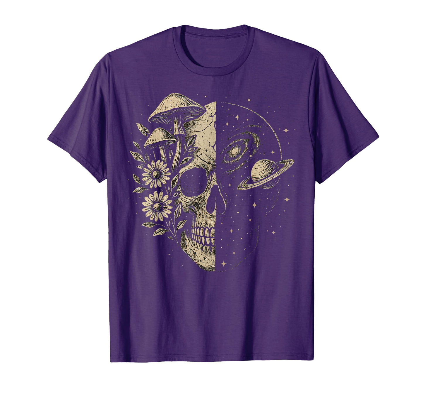 Skull Galaxy Mushroom Flowers Cosmos Aesthetic Spiritual T-Shirt