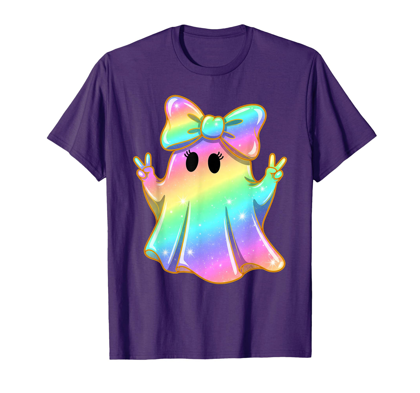 Cute Rainbow Ghost Peace Funny Halloween Kids Girls T-Shirt