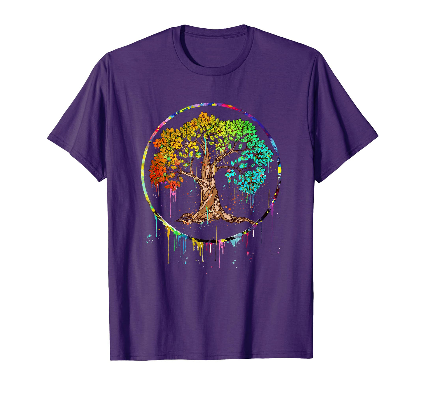 Colorful Tree Life is Really Good Tree Art Watercolor Circle T-Shirt