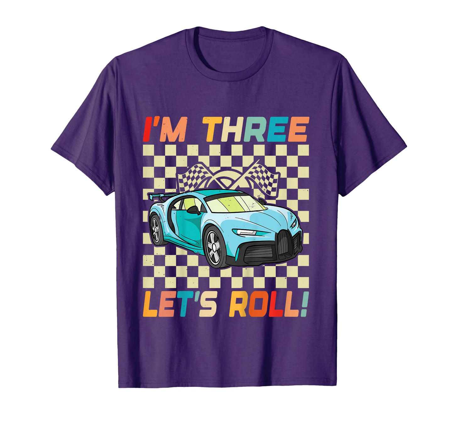 Kids 3rd Birthday Boys I'm 3 Let's Roll Race Car 3 Year Old T-Shirt