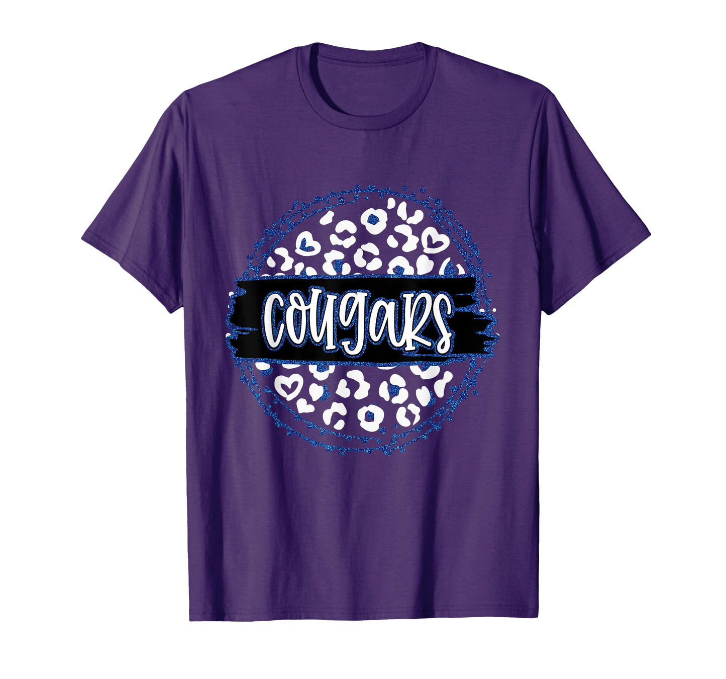 Cougars Blue Cheetah Leopard School Sports Fan Team Spirit T-Shirt