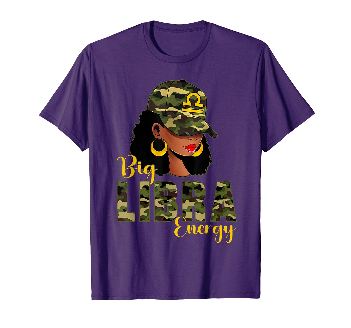 Big Libra Energy Camouflage Black Woman Cap Zodiac T-Shirt