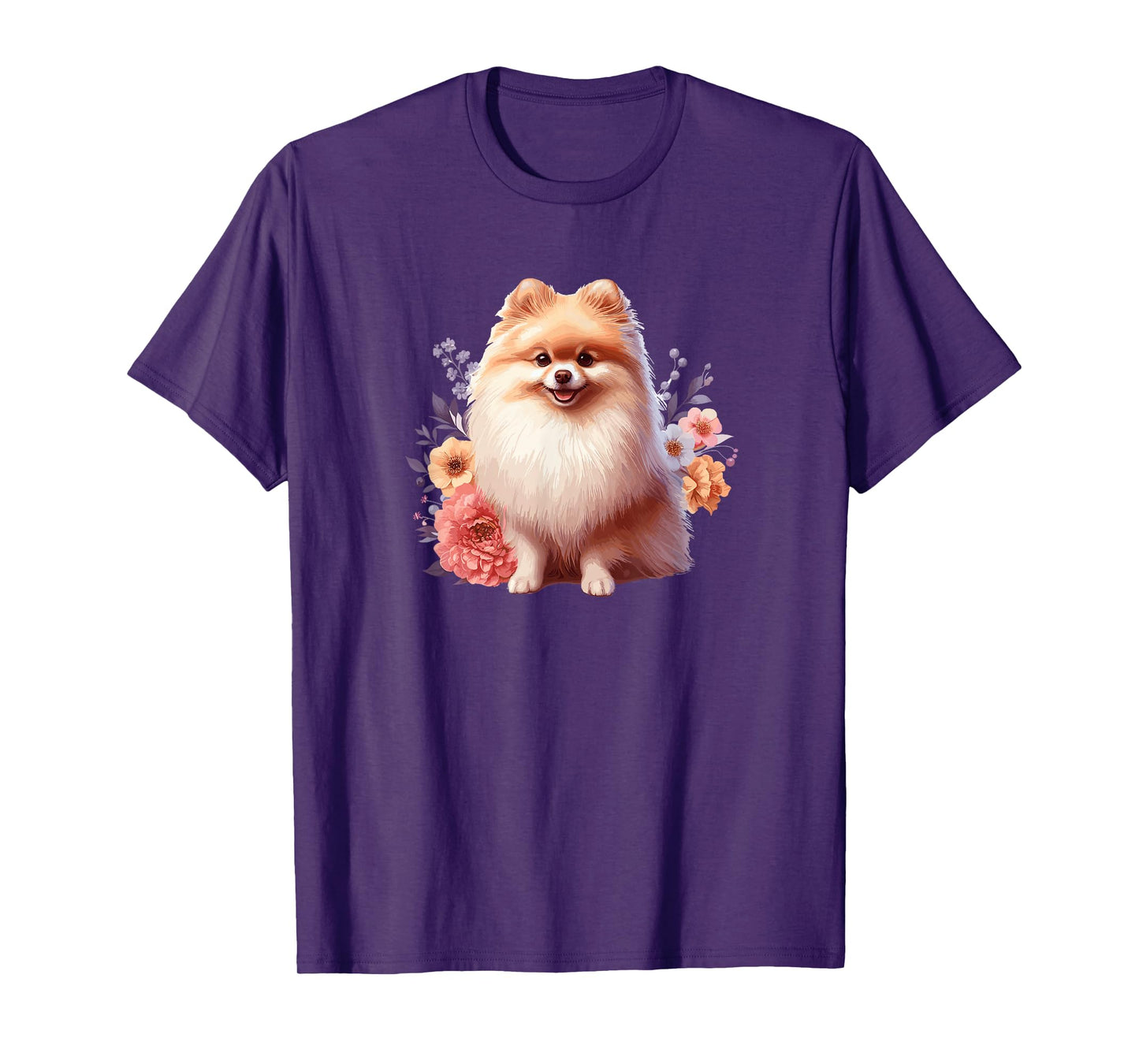 Cute Funny Flowers Floral Womens Pomeranian Lover T-Shirt