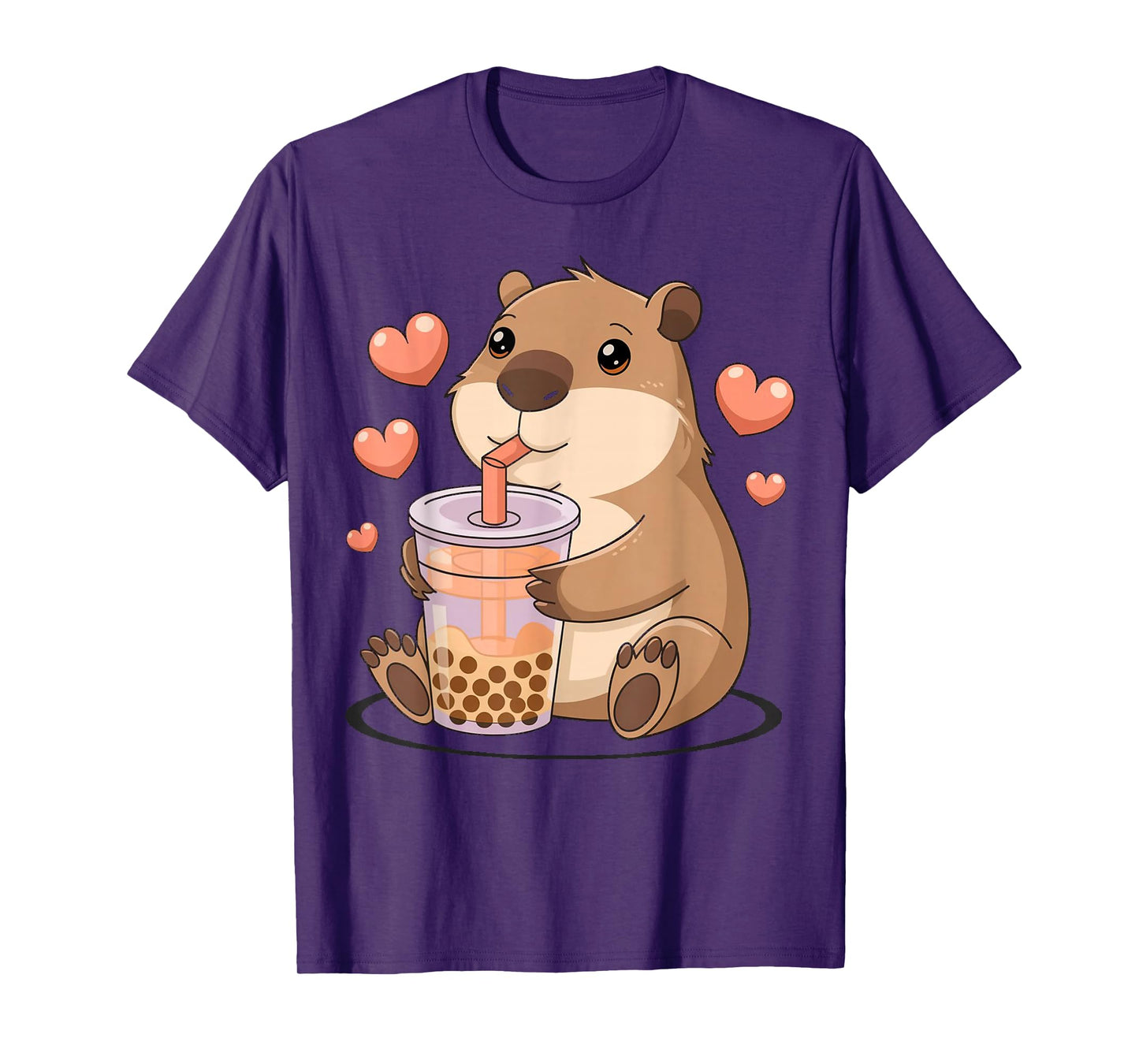 Cute Heart & Capybara Kawaii Drinking Bubble Tea Lover Girls T-Shirt
