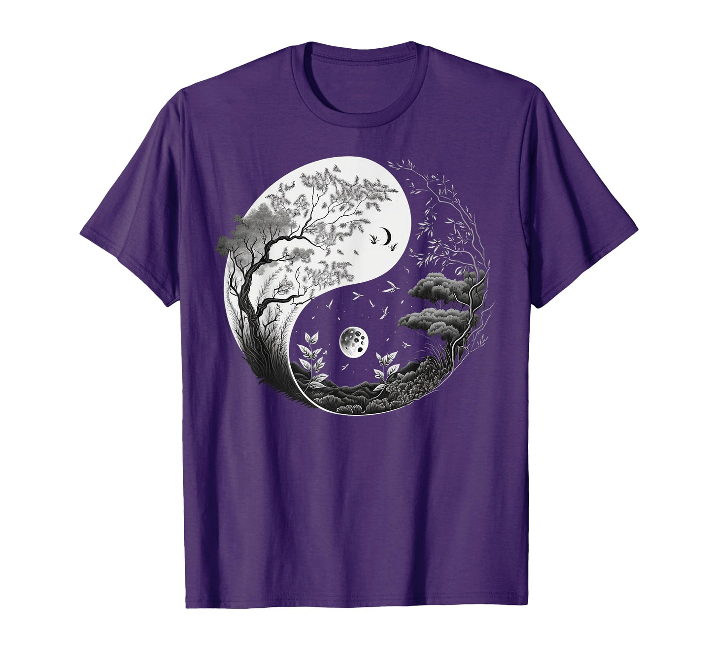 Black and White Taoism Yin Yang on Nature Taijitu Yin Yang T-Shirt