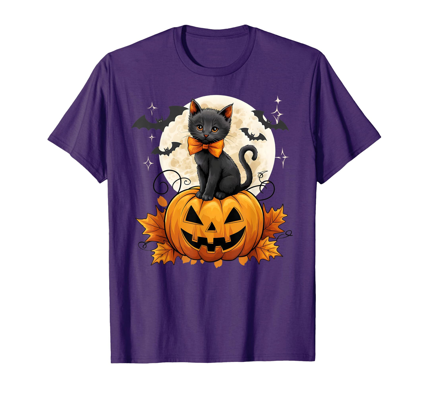 Retro Black Cat Halloween Pumpkin Costume Women Kids Girls T-Shirt