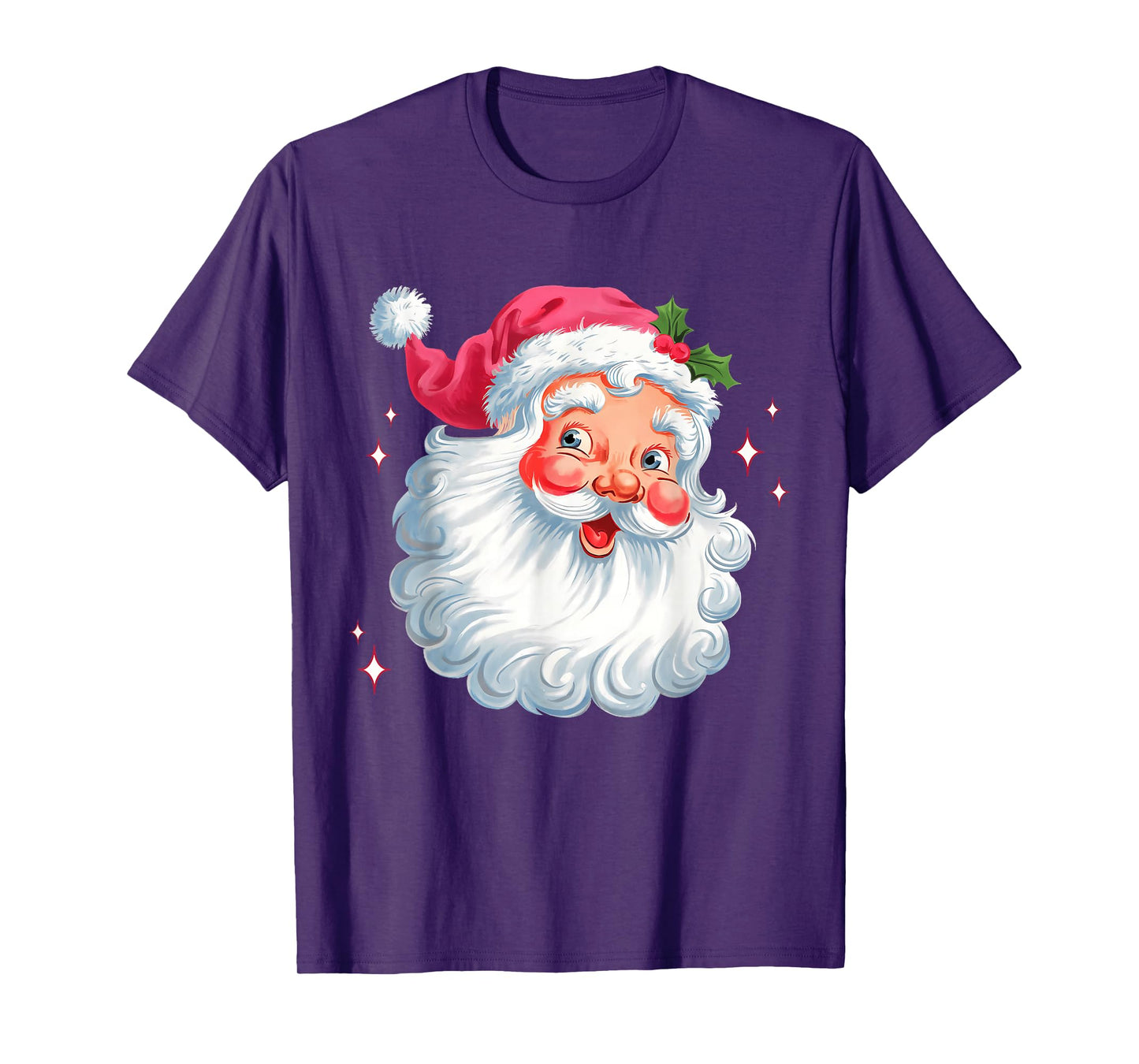 Vintage Pink Santa Christmas Santa Claus Face Xmas Women Kid T-Shirt