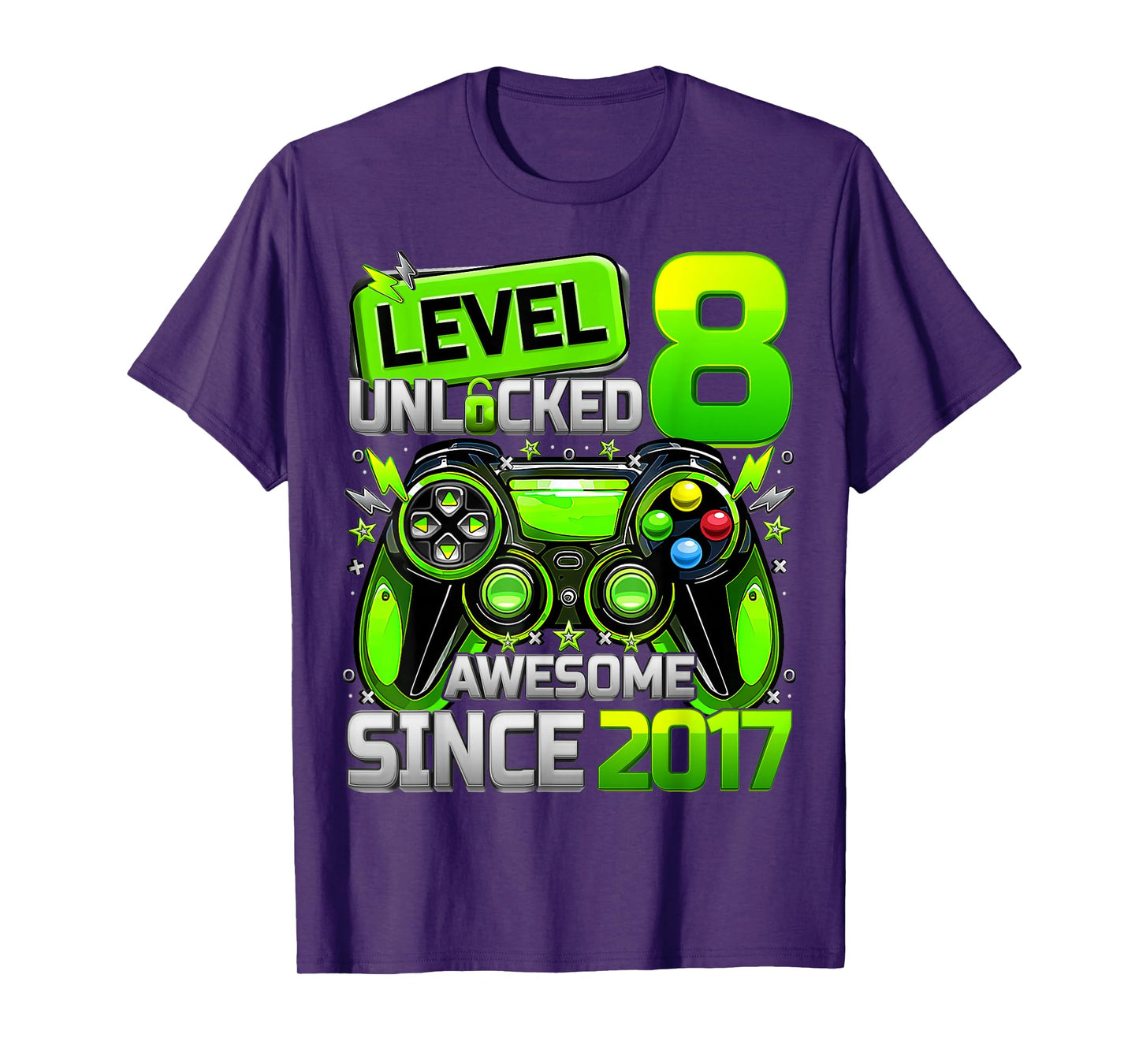 Level 8 Unlocked Awesome Since 2017 8th Birthday Gaming Kids T-Shirt