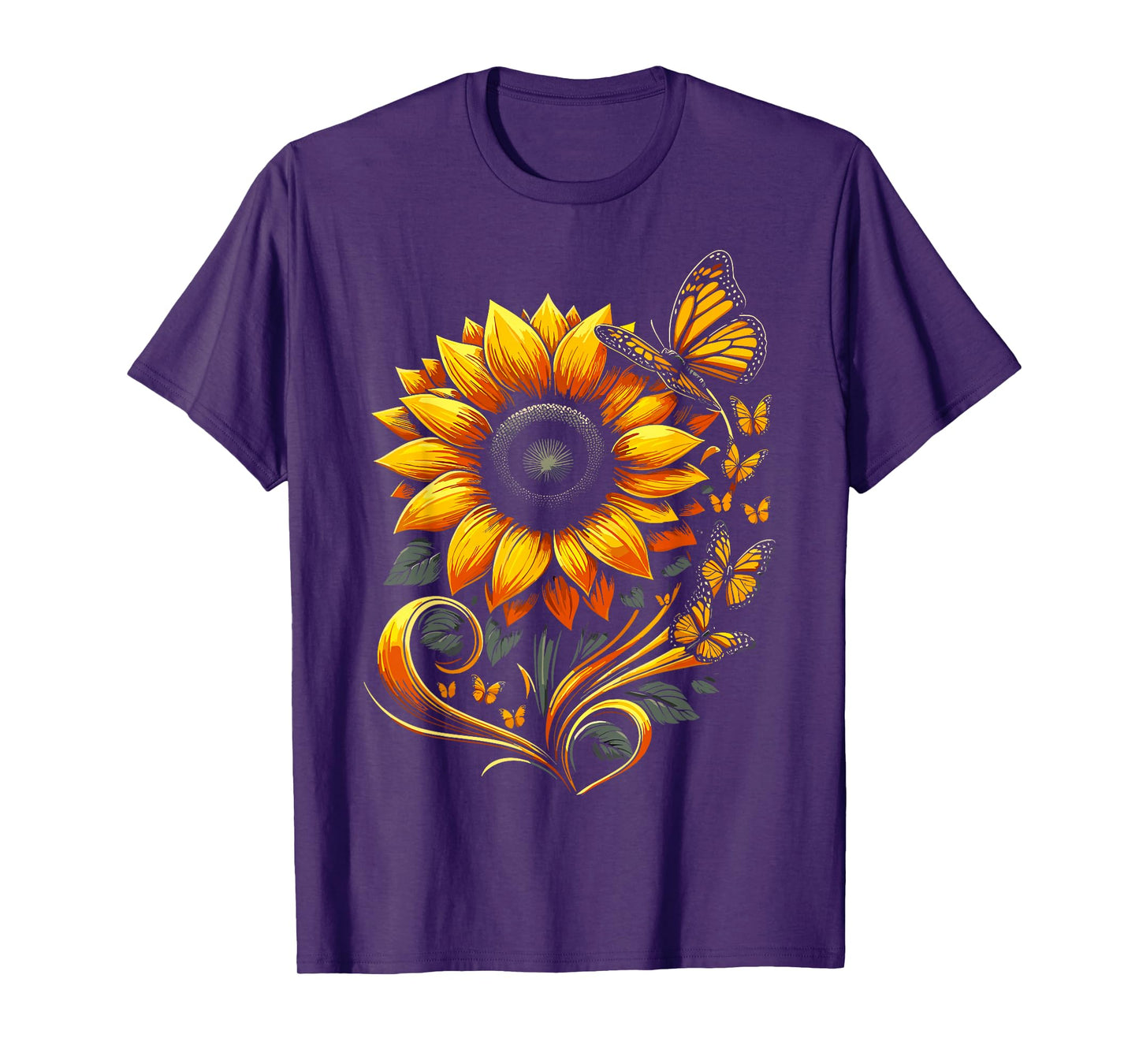 Sunflower Butterfly Floral Nature Art T-Shirt