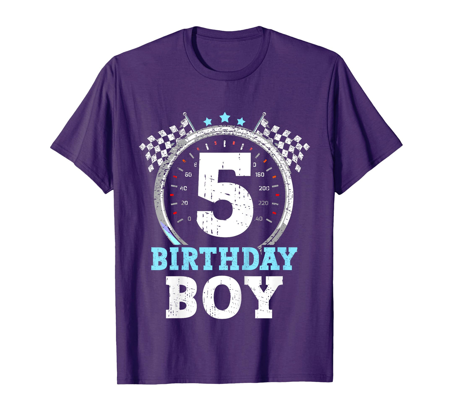 Kids 5th Birthday Boy 5 Race Car Fifth Birthday Racing Car Flag T-Shirt