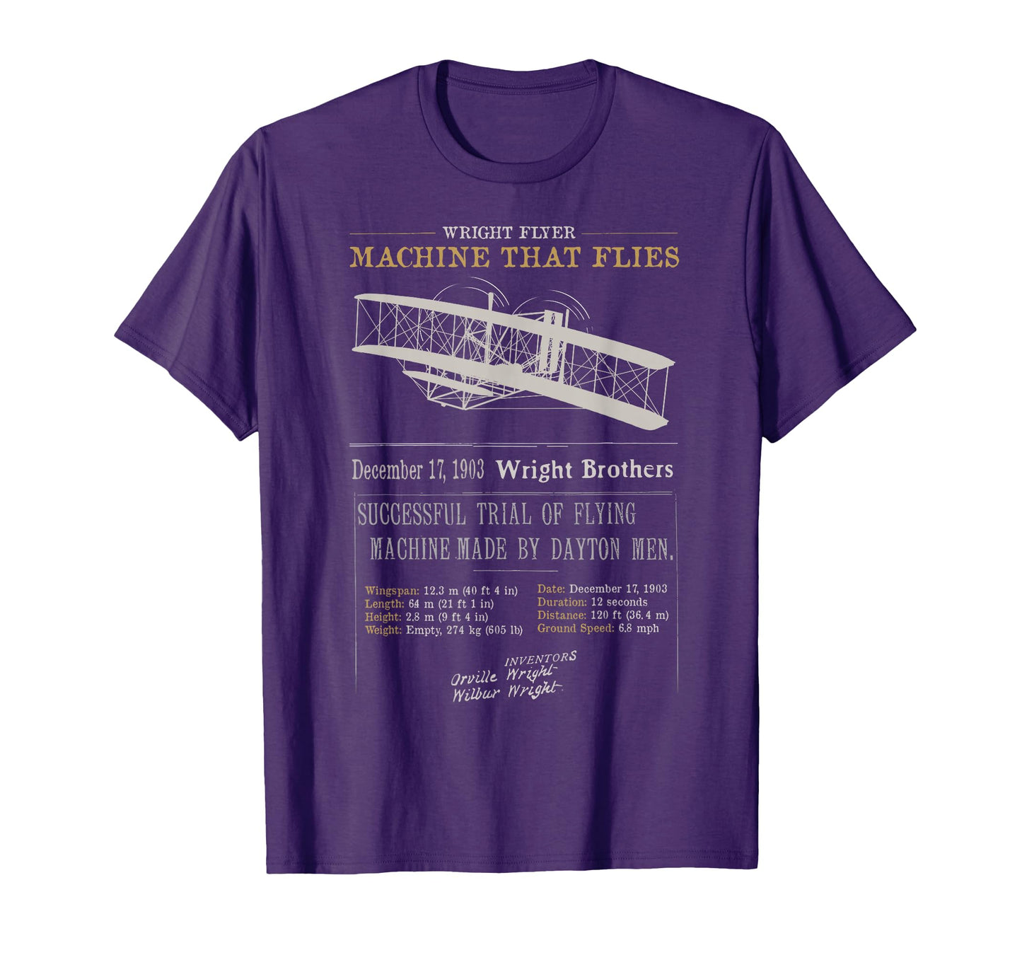 Wright Brothers Tribute 1903 Wright Flyer Flight First Plane T-Shirt