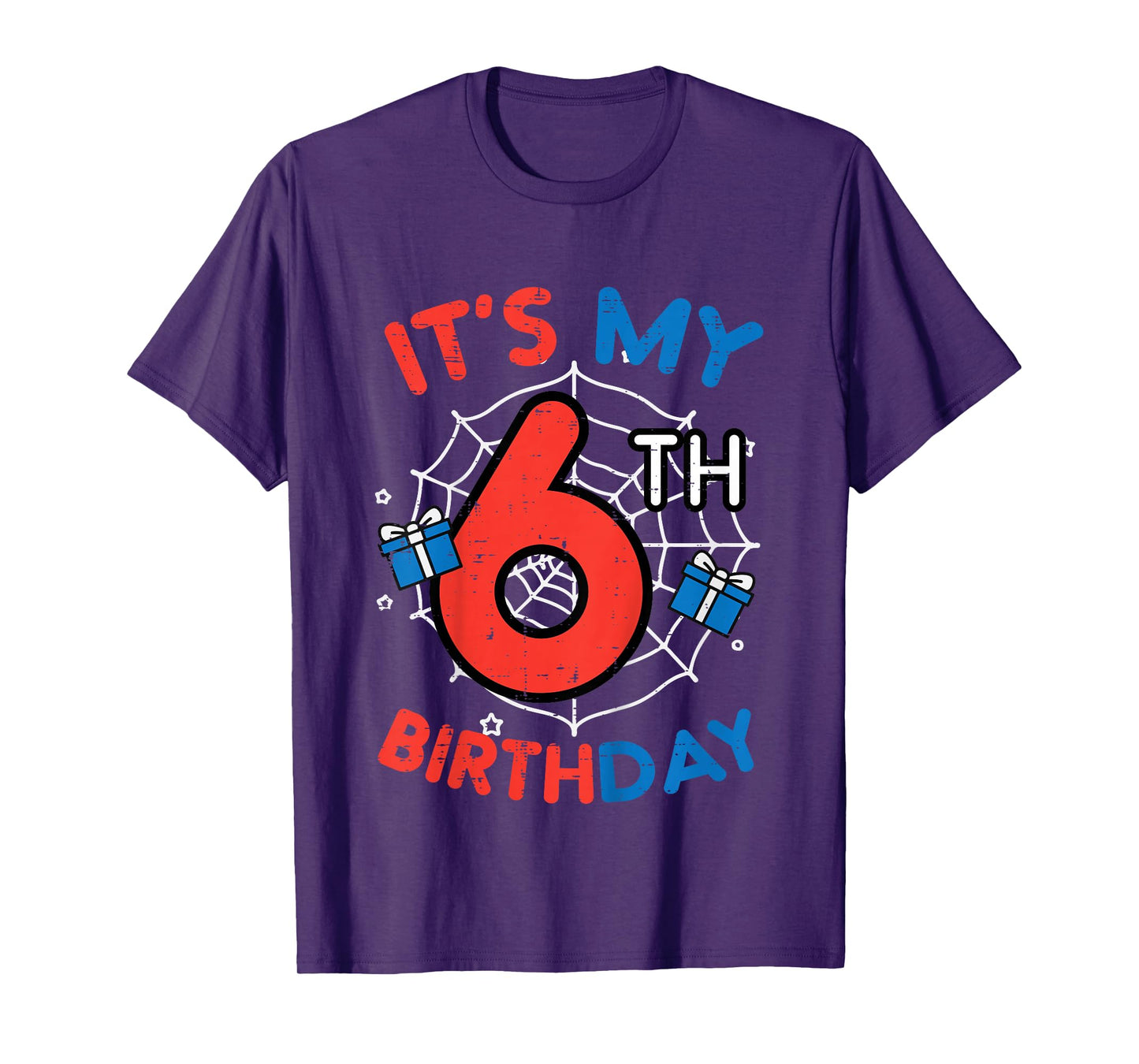 Kids Its My 6th Birthday Spider Web 6 Year Old Bday Boys Kids T-Shirt