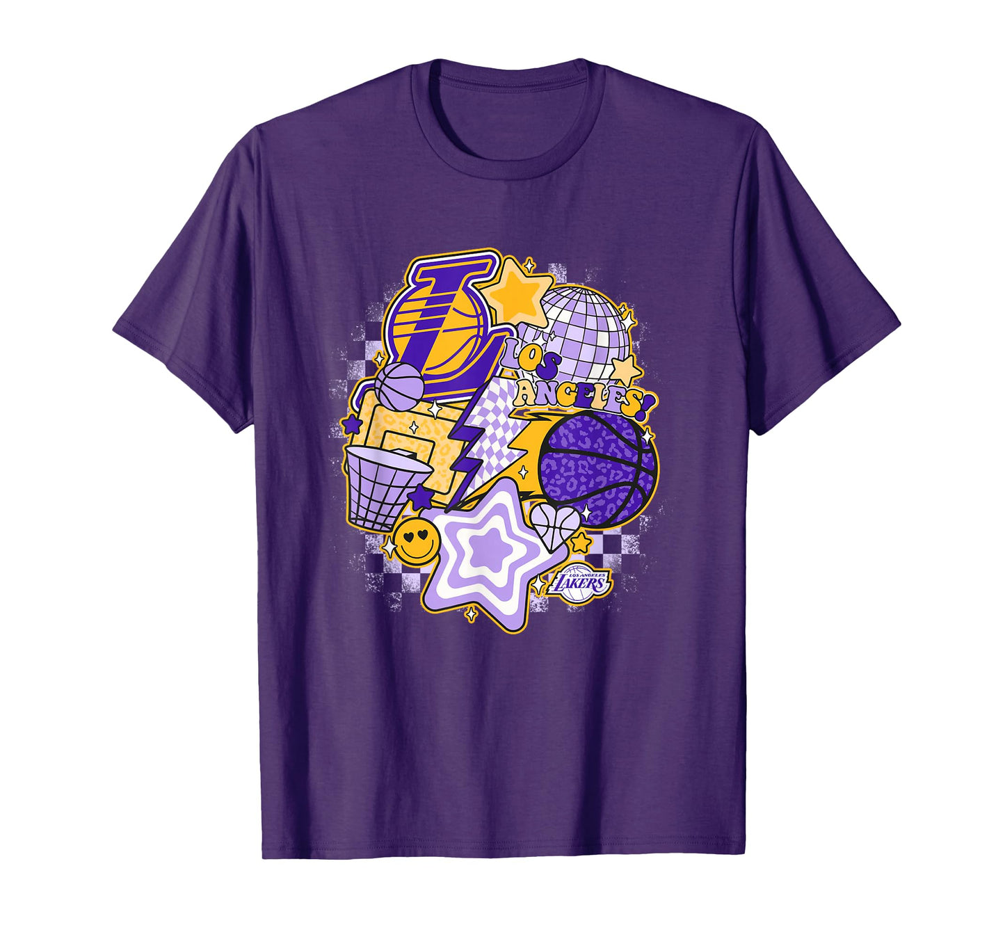 NBA Los Angeles Lakers Psychedelic Basketball Collage T-Shirt, Small, White