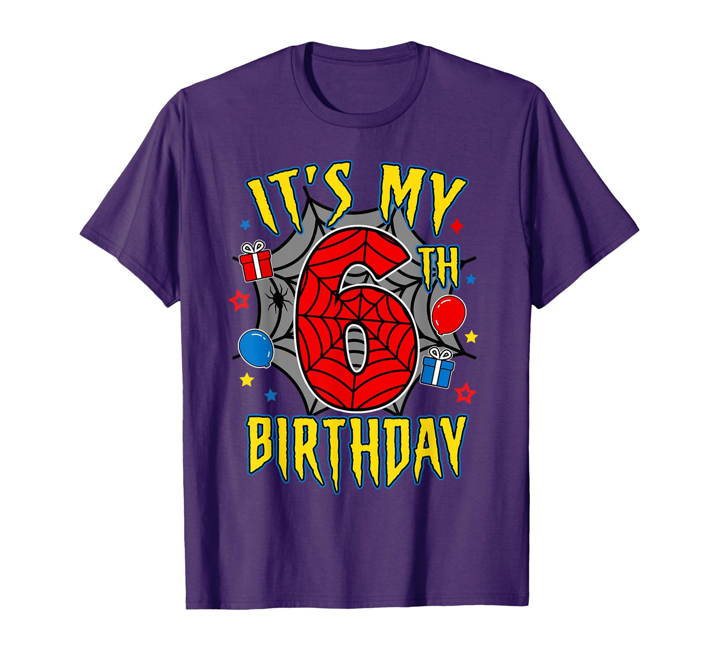 It's My 6th Birthday Spider Theme Party Turning 6yr Boy Kids T-Shirt