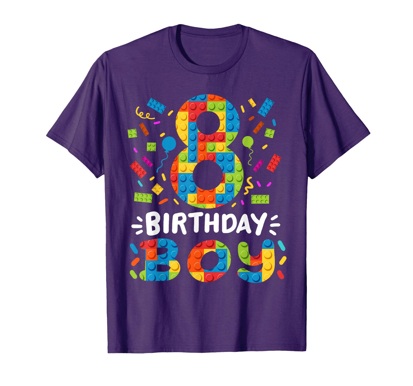 Kids 8 Years Old Building Blocks Builder 8th Birthday Boys T-Shirt