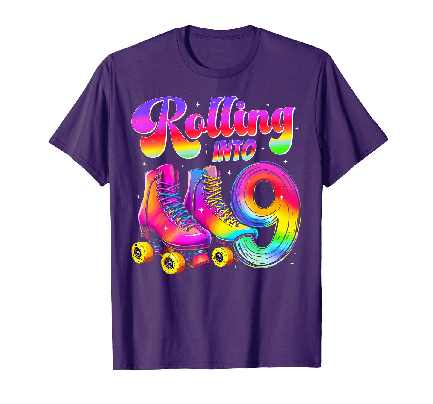 9th Birthday Girl Nine 9 Year Old Roller Skate Skating Party T-Shirt