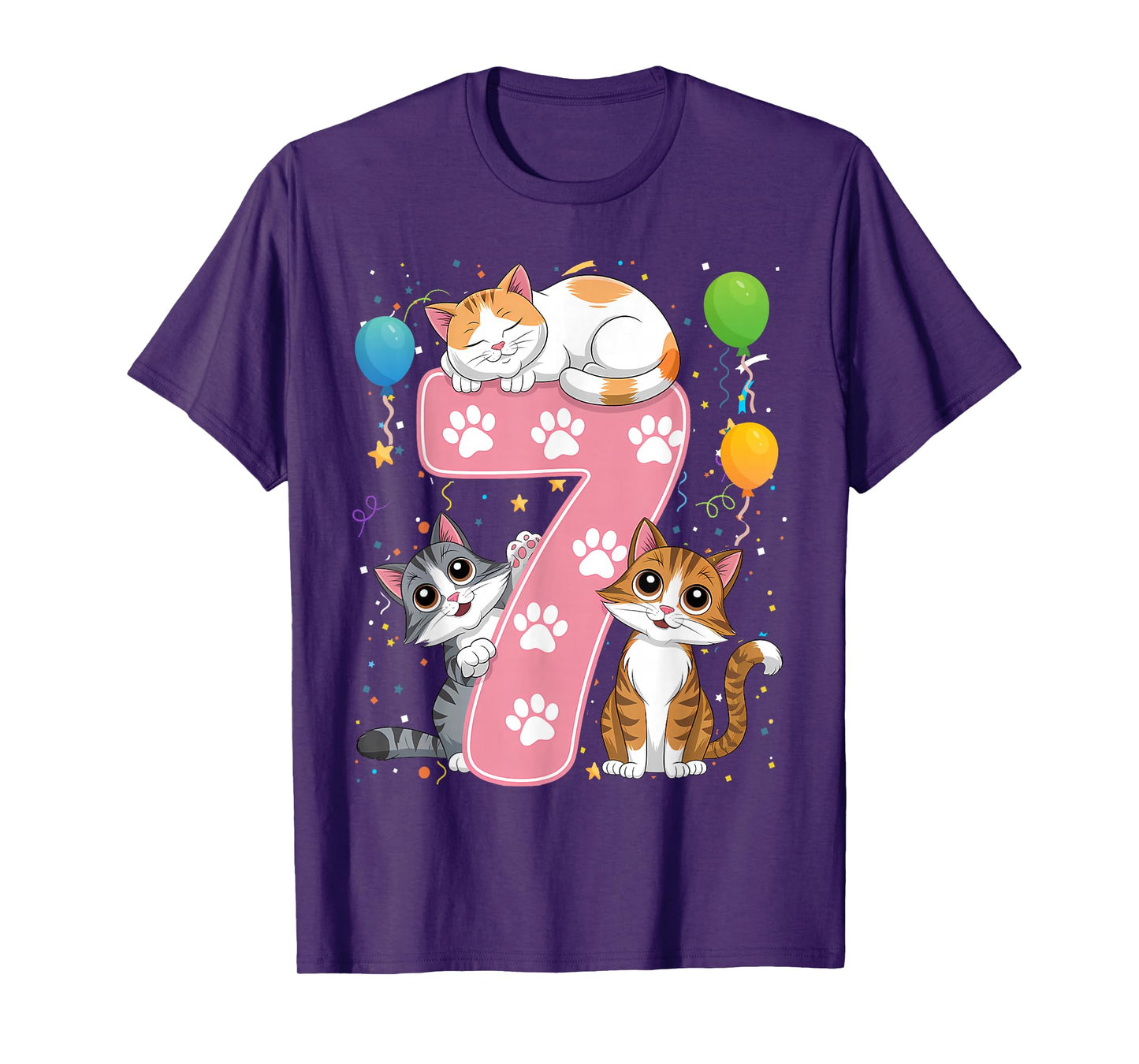 Kids 7th Birthday Girl Cats Outfit 7 Years Old T-Shirt