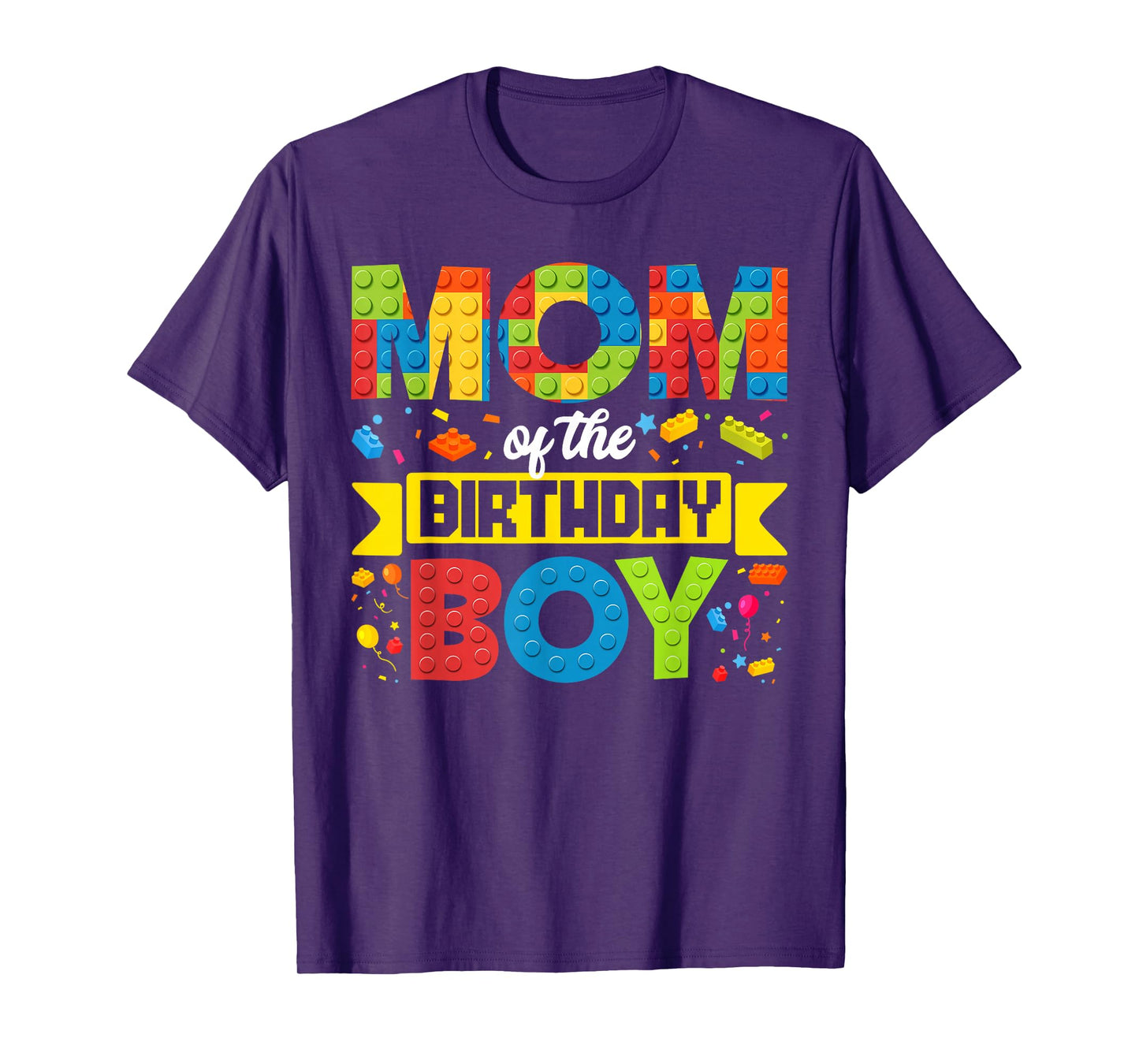 Mom Of The Birthday Boy Master Builder Kids Building Blocks T-Shirt