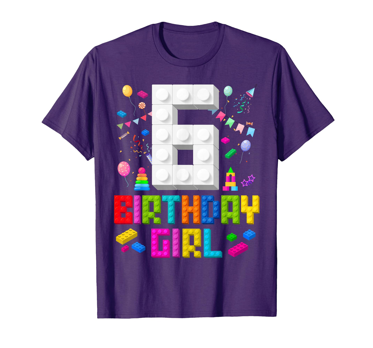 6th Birthday Girl Master Builder 6 Years Old Building Block T-Shirt
