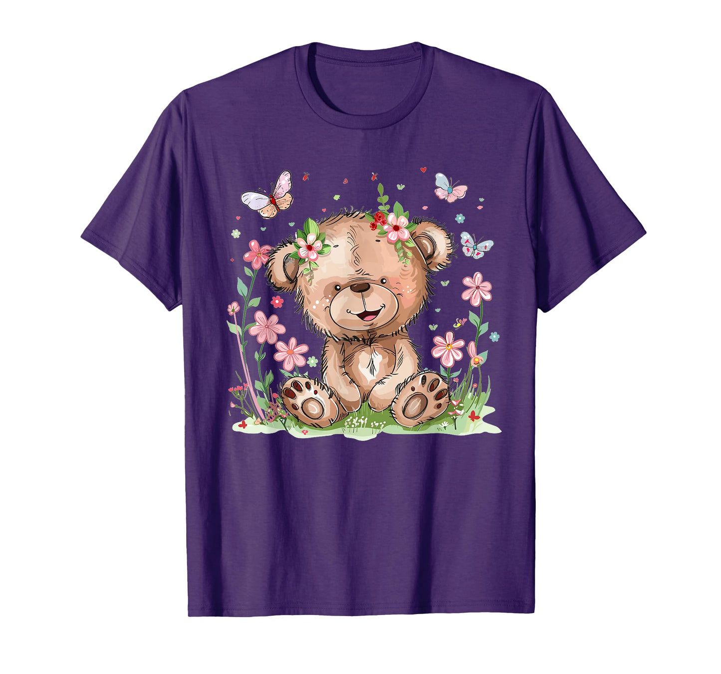 Cute Teddy Bear With Flowers I Kids Teddy T-Shirt