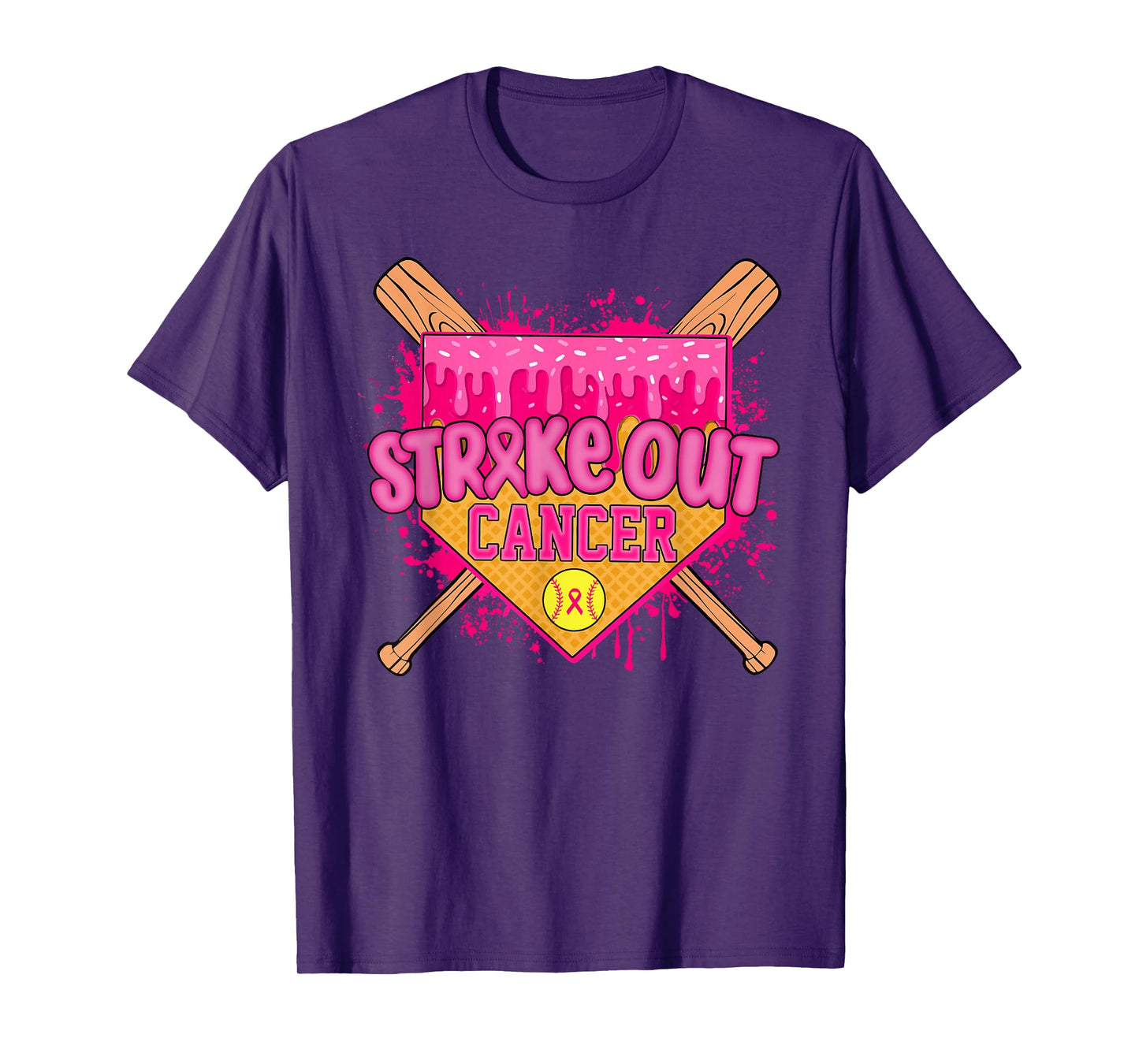 Strike Out Breast Cancer Warrior Softball Drip Home Plate T-Shirt