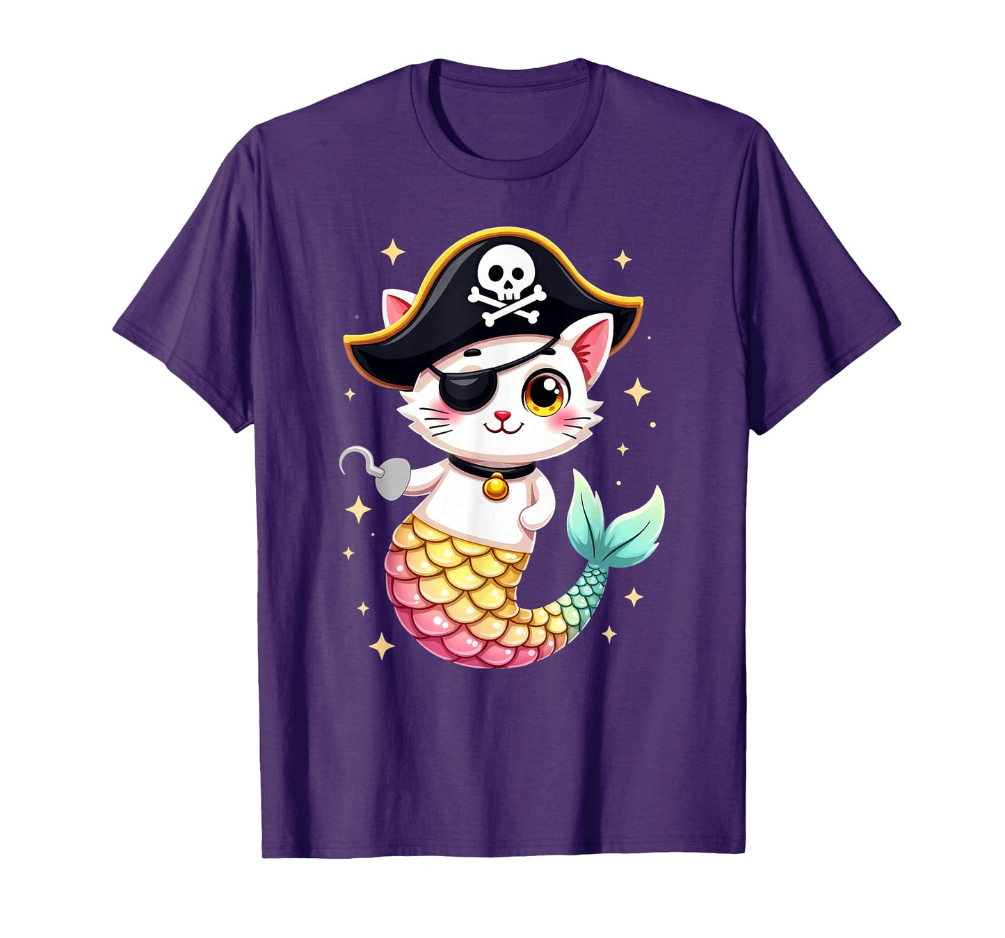 Cute Pirate Mermaid Cat Halloween T-Shirt