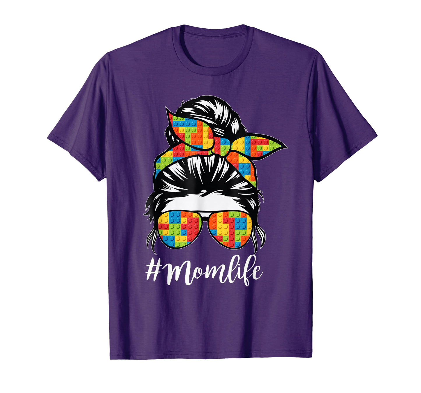 Building Block Messy Bun Mom Life Master Builder Mothers Day T-Shirt