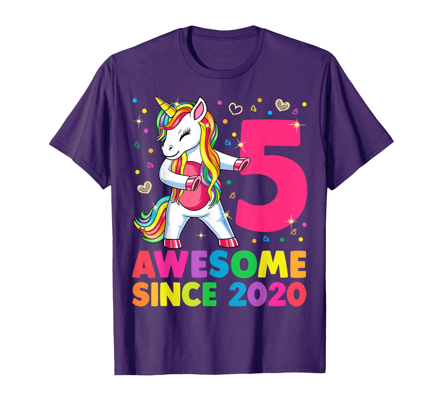 5 Years Old Unicorn Flossing 5th Birthday Girl Unicorn Party T-Shirt