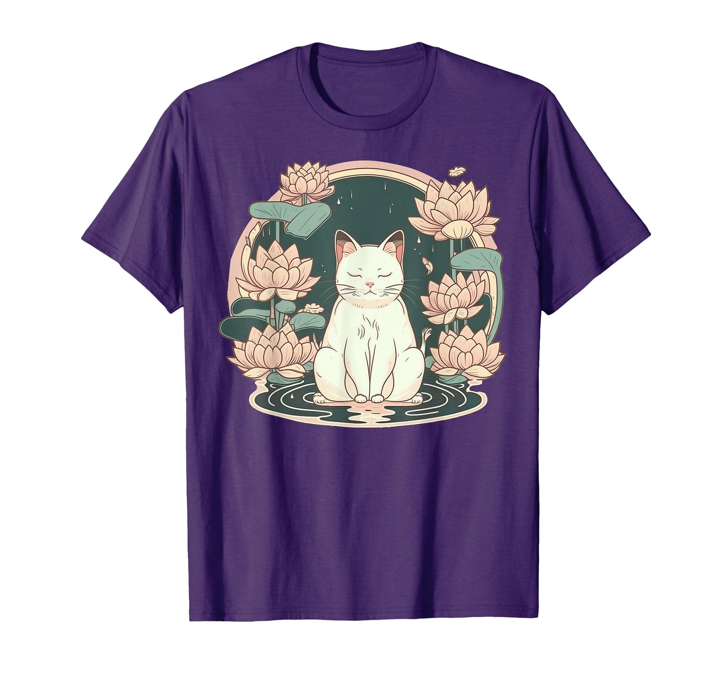 Yoga Meditation Spiritual Zen Lotus Cat on Lotus Flower T-Shirt