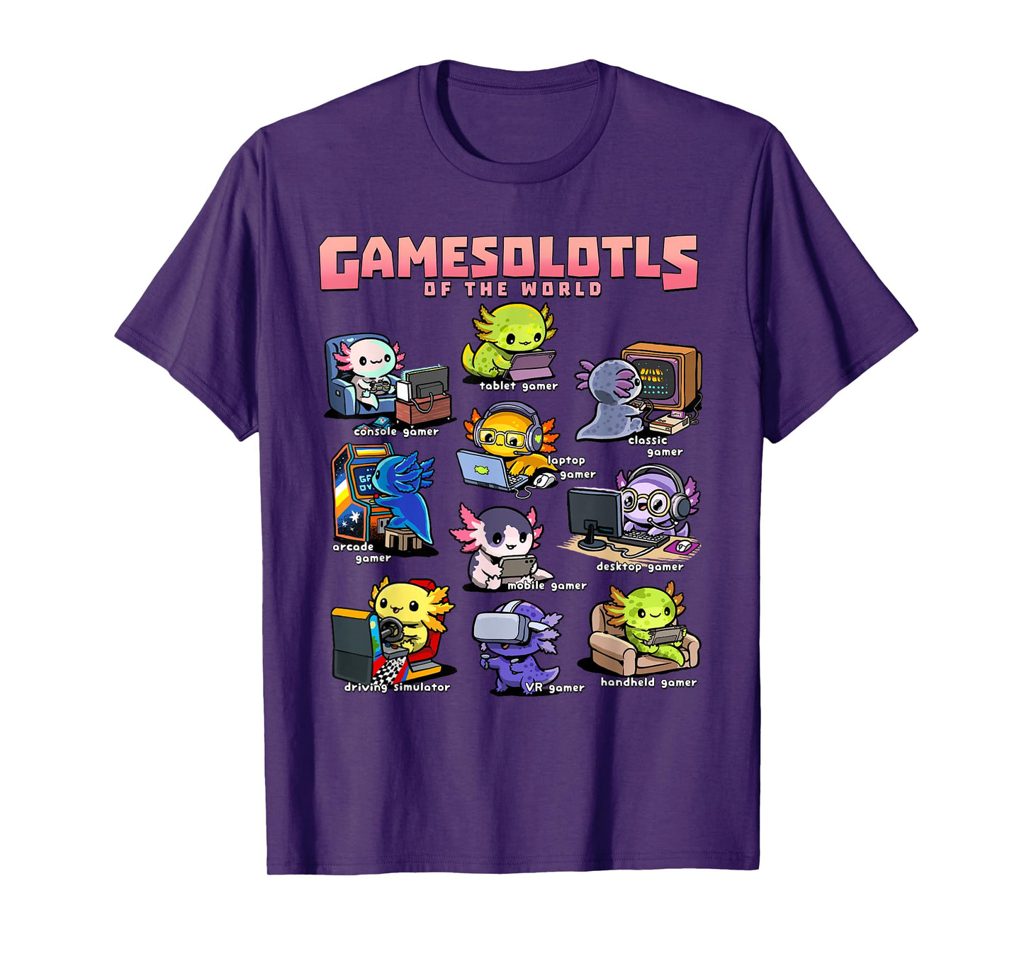 Gamesolotls of the World - Diverse Gamer Axolotl Collection T-Shirt