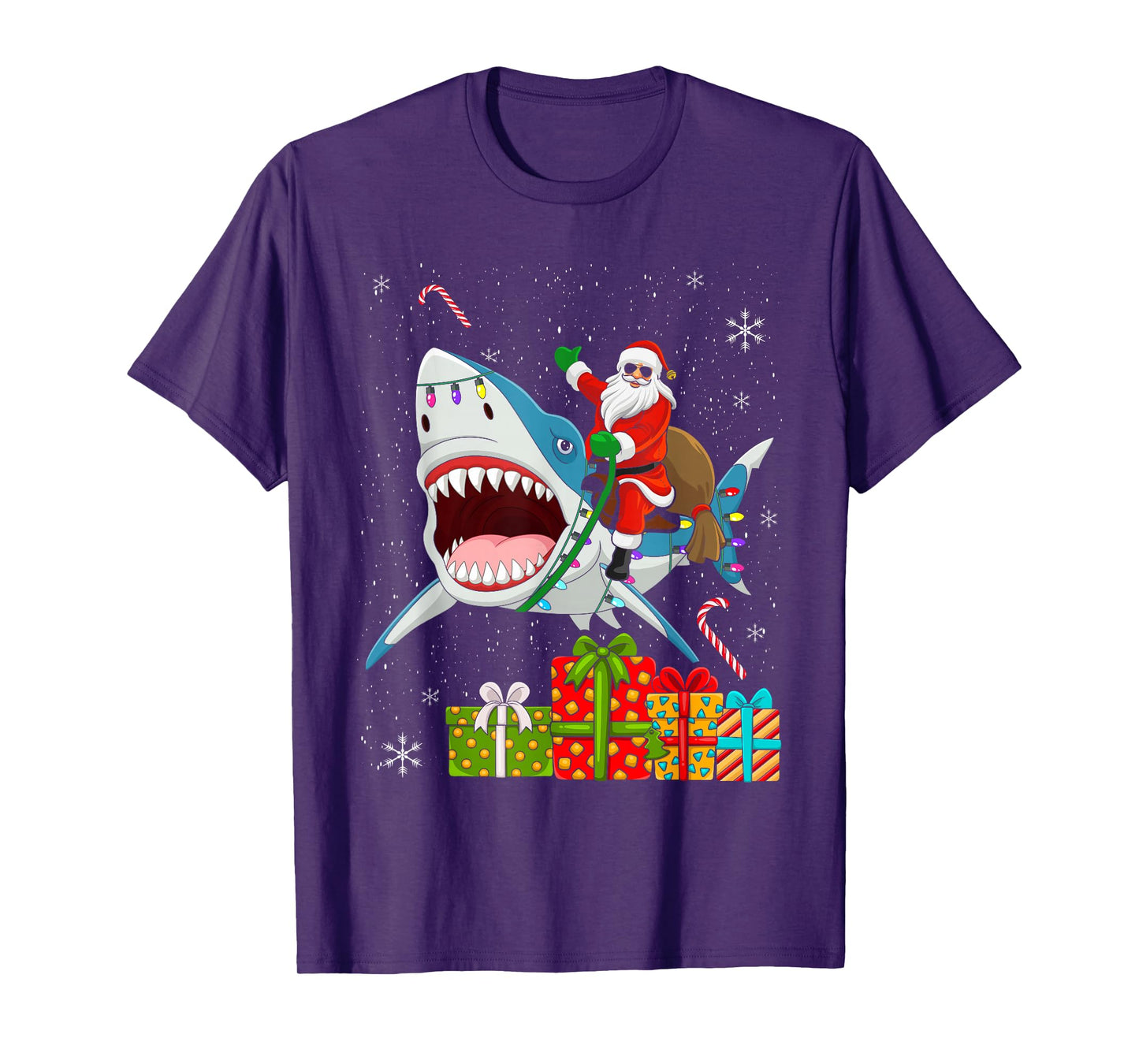Santa Riding Shark Christmas Pajama Cute Ocean Animal X-Mas T-Shirt