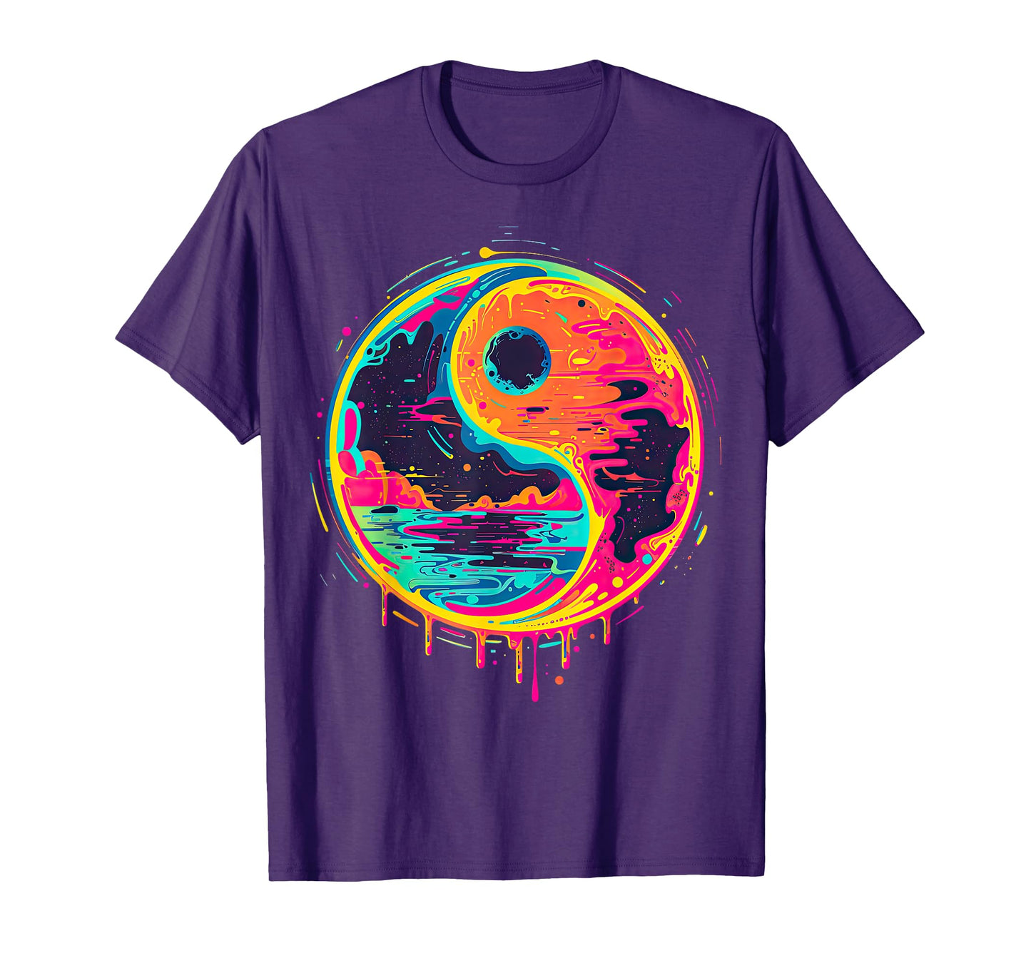 Trippy Yin Yang Zen Cosmic Yoga Design Vaporwave Psychedelic Rave Art Unisex-Adults T-Shirt - Black - Small - Short Sleeve