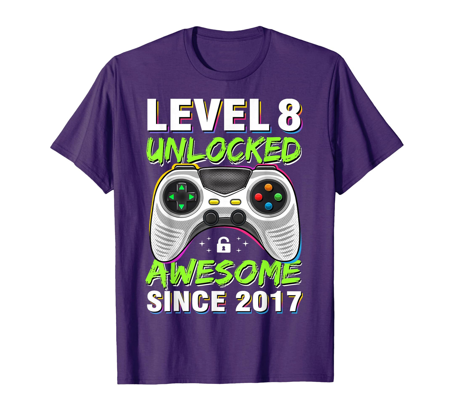 Level 8 Unlocked Awesome Since 2017 8th Birthday Gaming Boys T-Shirt
