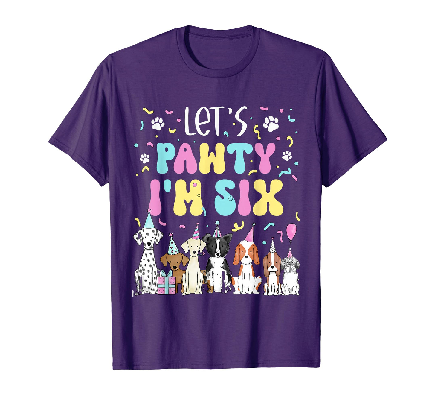 Kids Lets Pawty I'm Six Pet Puppy Dog Theme Birthday Party T-Shirt