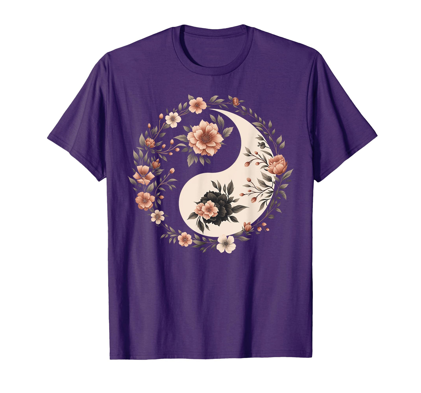 Cool Yin and Yang Symbol Floral Art Style Men Women T-Shirt