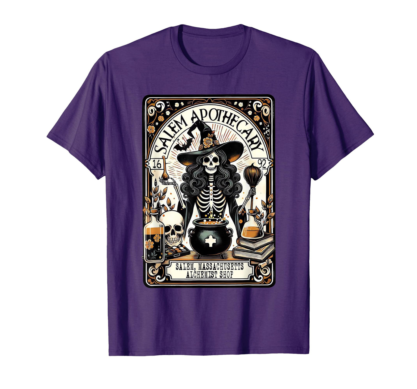 Vintage Salem Apothecary Skeleton Witch Spooky Halloween T-Shirt