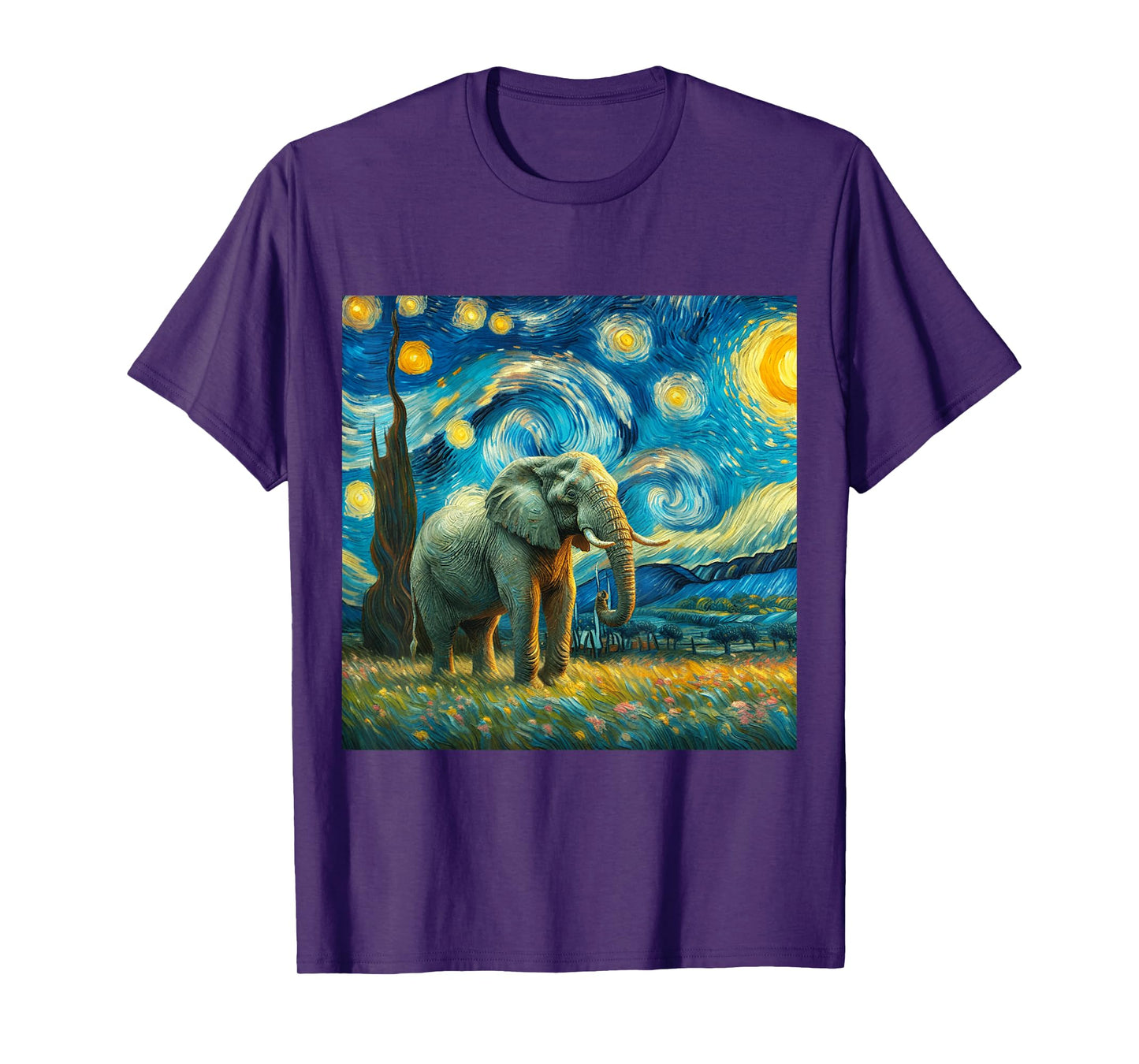 Starry Night Van Gogh Style Big Elephant African Cute Artist T-Shirt