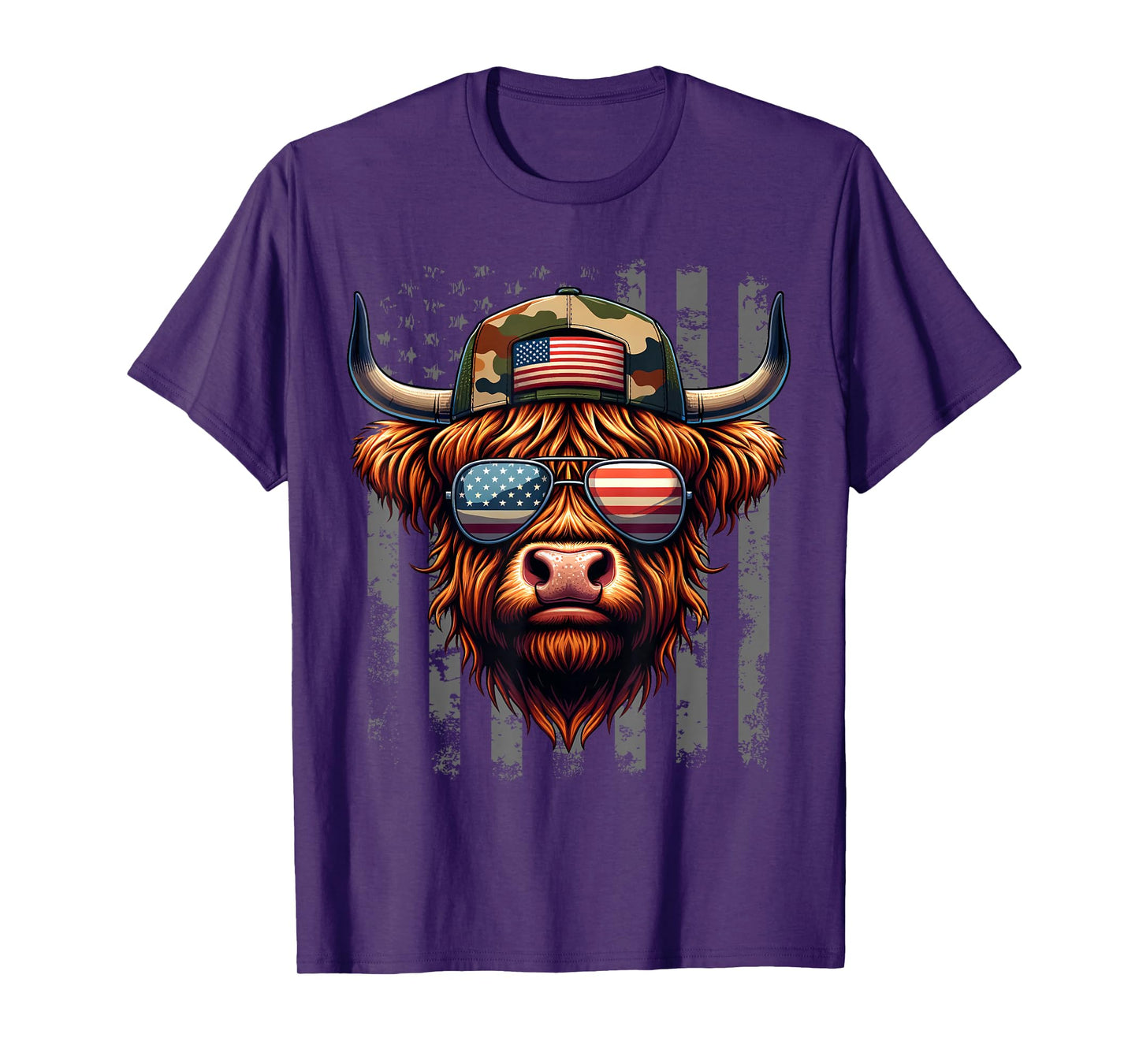Highland Cow 4th July USA Flag Dad Father America Men Boys T-Shirt