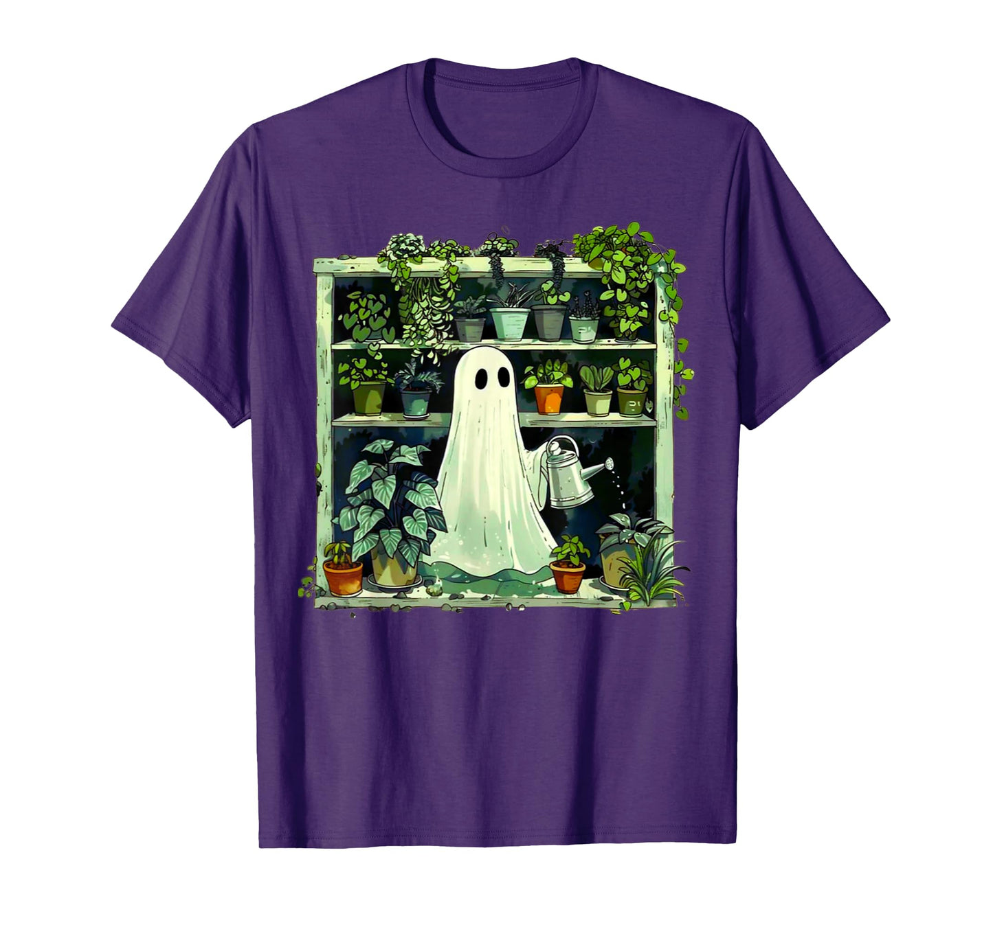 Spooky Ghost Watering Plants Funny Halloween Garden Lover T-Shirt
