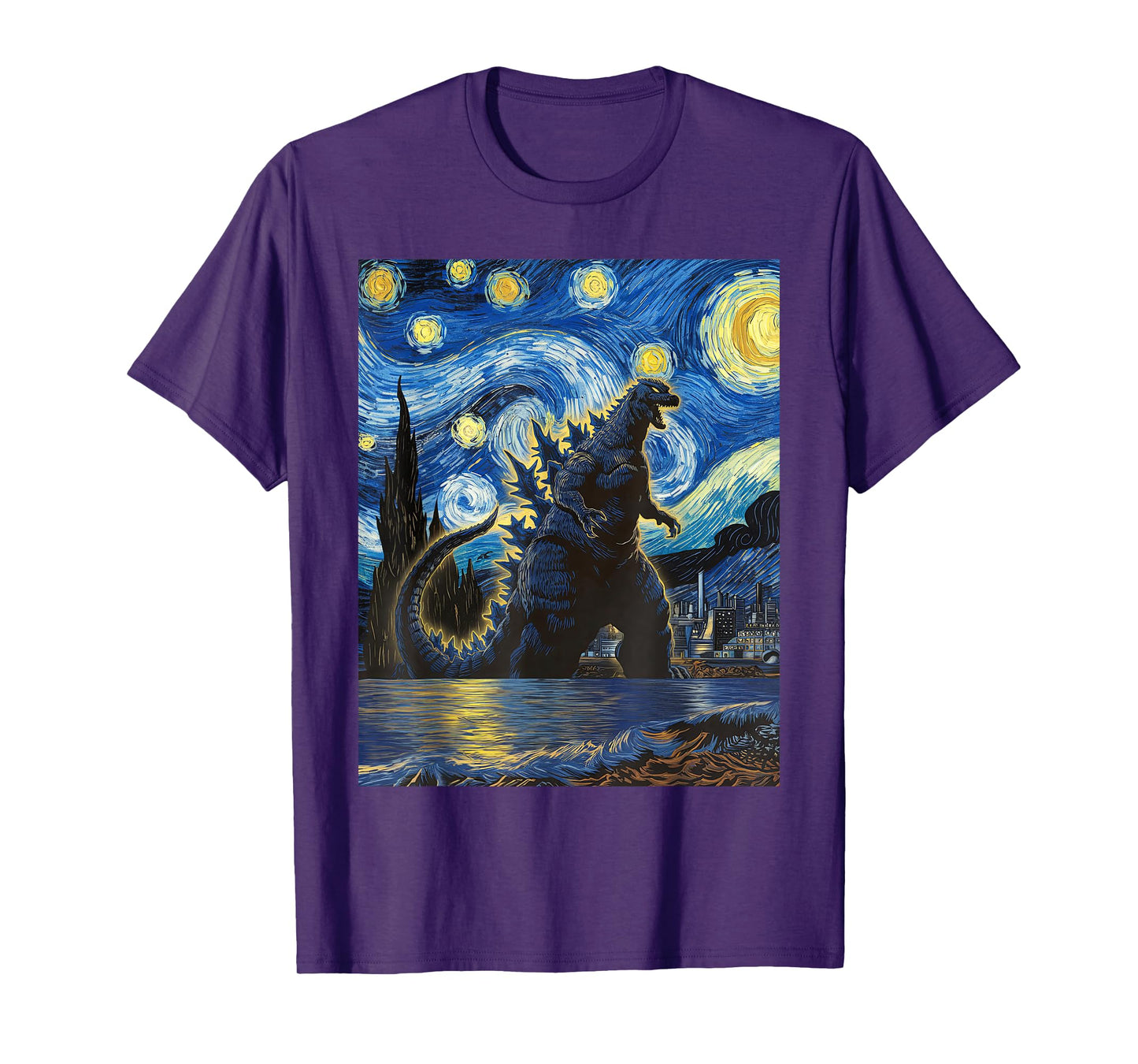Vintage Japanese Monster Kaiju in Van Gogh Starry Night Art T-Shirt