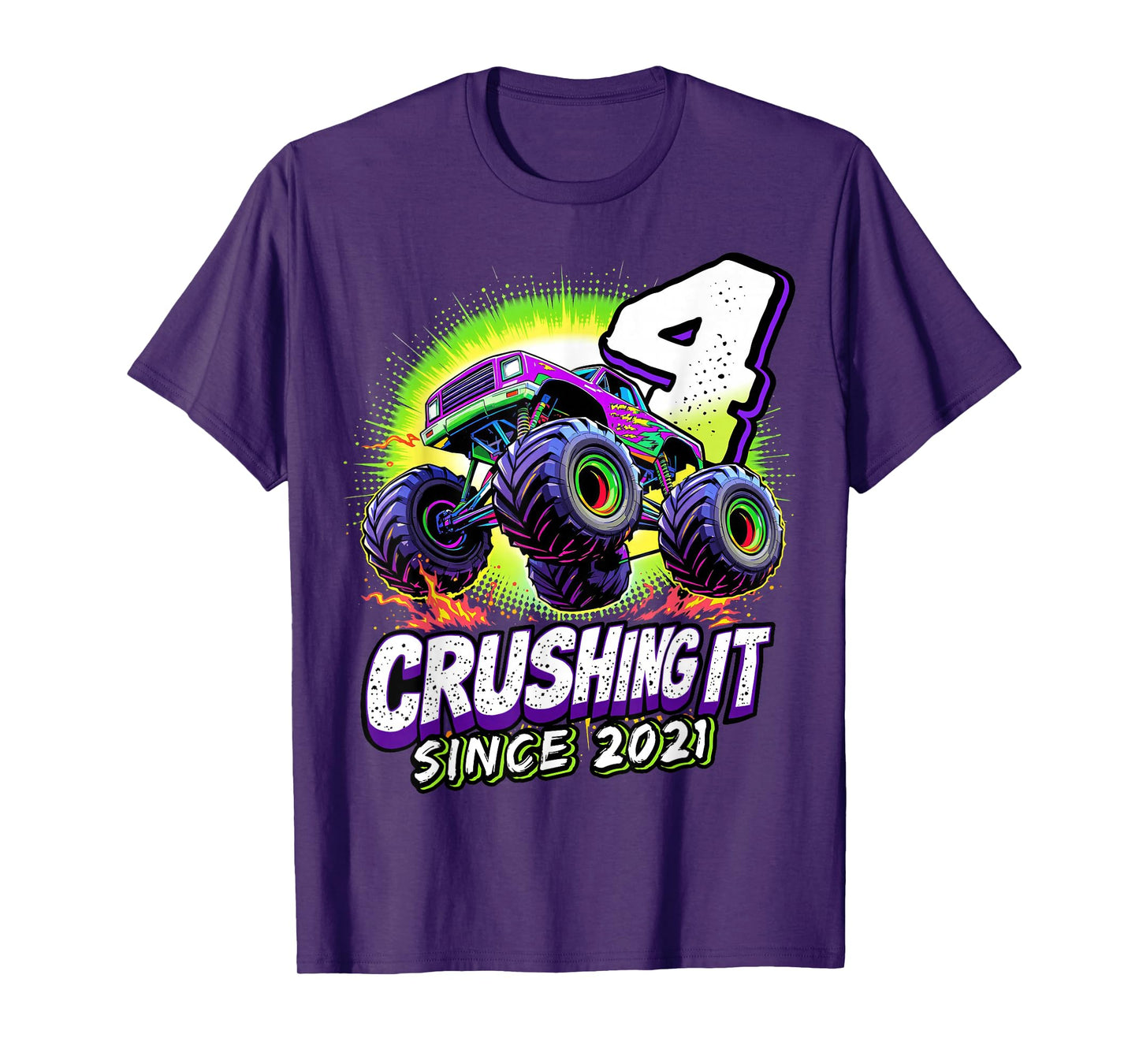 Birthday Monster Truck 4 year Old Boys 4th Party Born 2021 T-Shirt