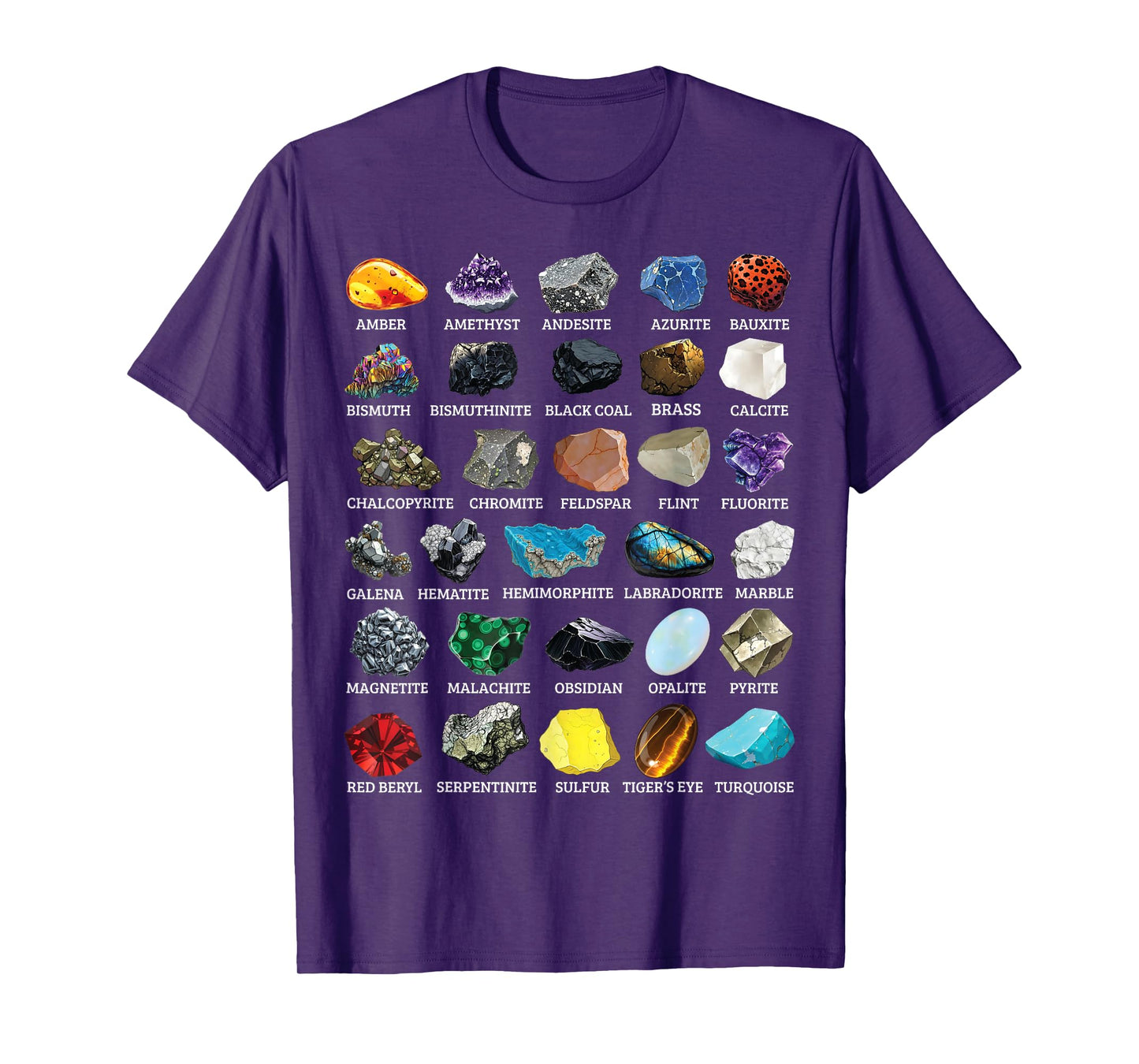 Types of Rocks & Minerals Gemology & Geology Educational T-Shirt